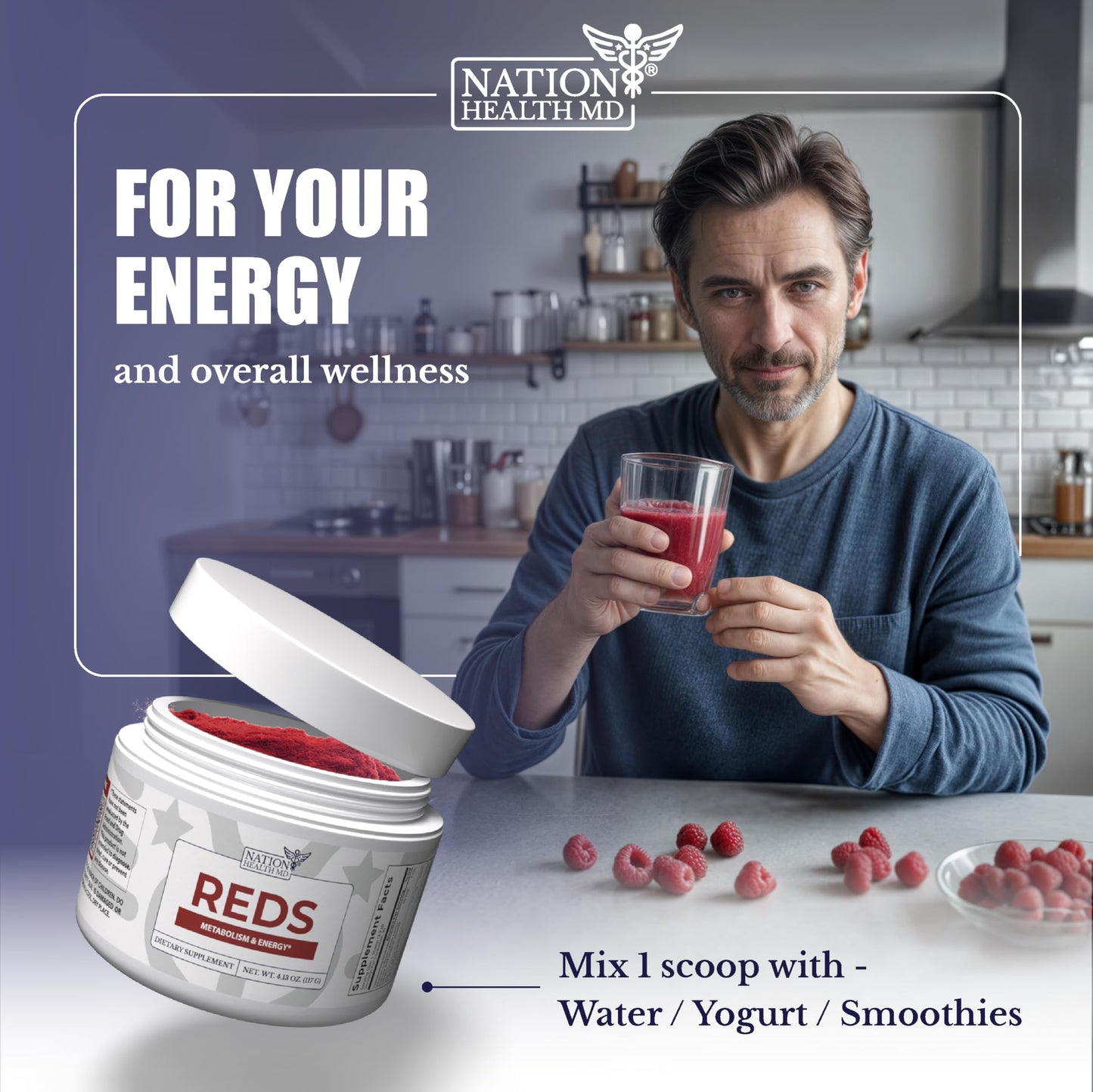 NATION HEALTH MD Reds Superfoods Powder 4.13 Ounce