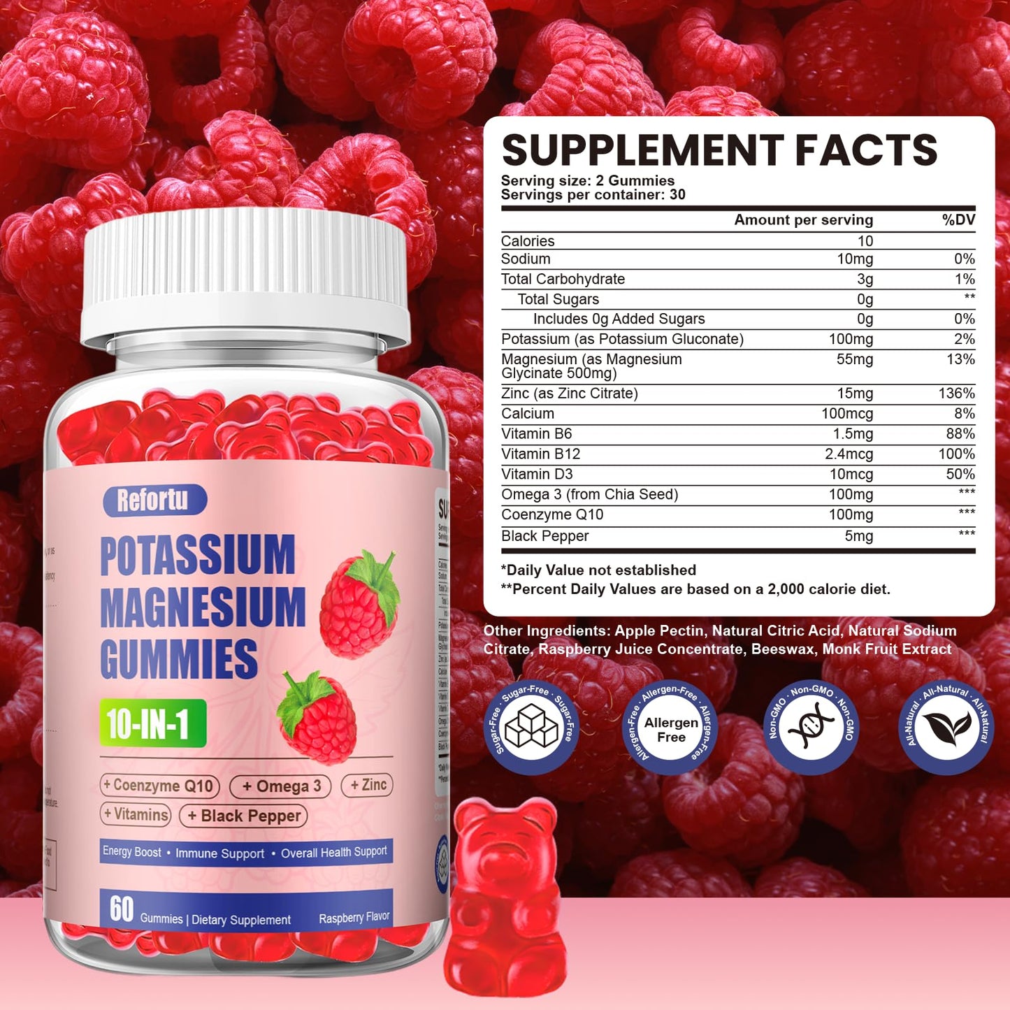 Refortu Potassium Magnesium Gummies 60 Count