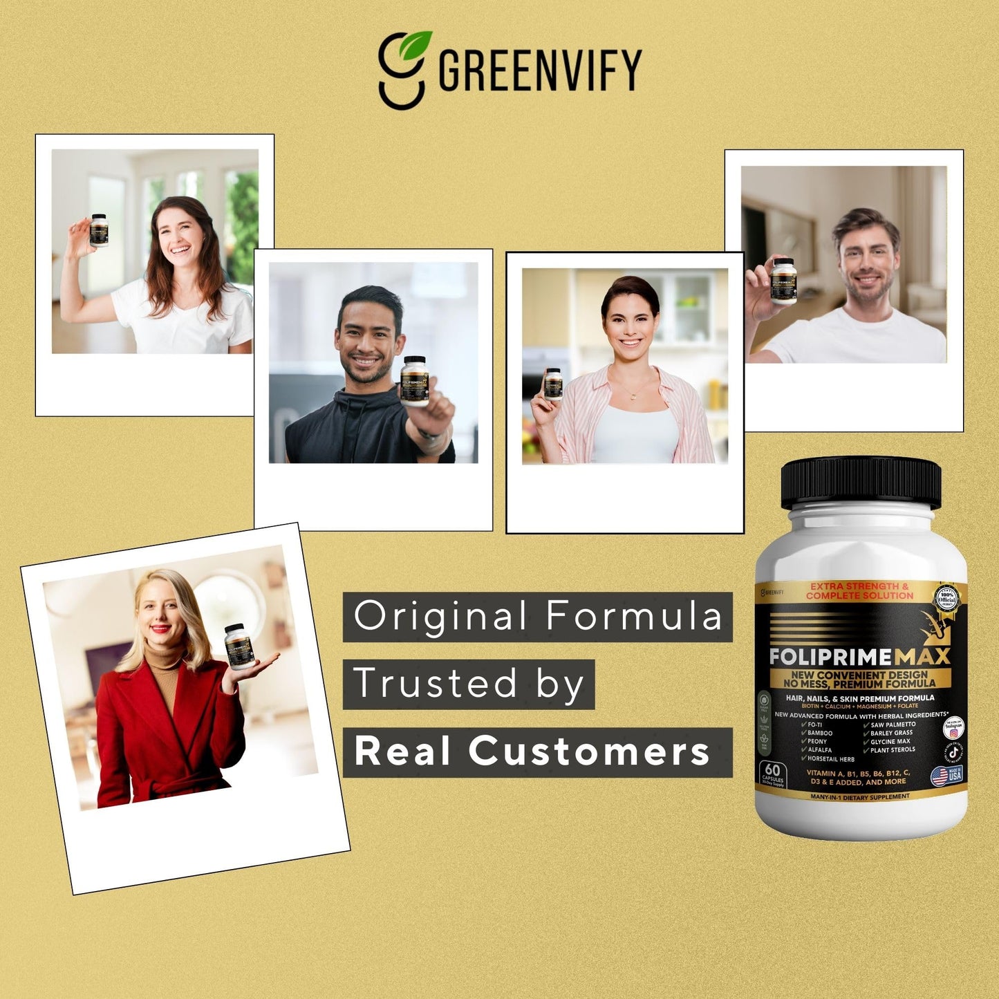 GREENVIFY Foliprime Max Hair, Nails & Skin Supplement with Biotin, Vitamins, Minerals & Herbal Blend, 60 Capsules