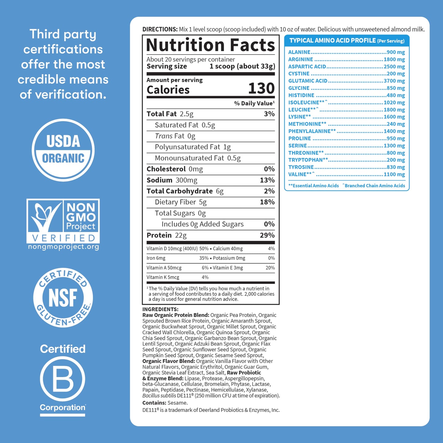 Garden of Life Protein Powder, Vanilla, 21.86 oz