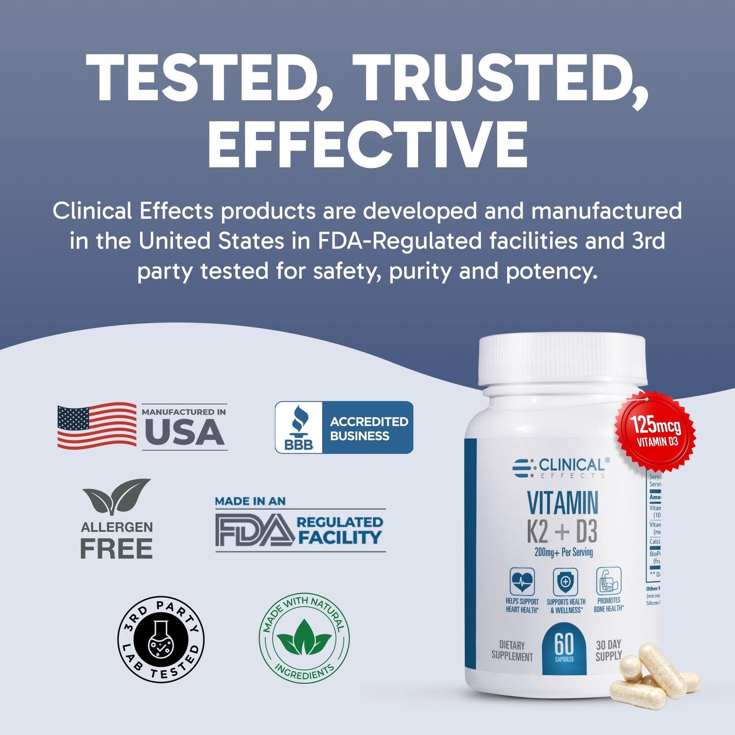 Clinical Effects Vitamin K2 + D3 Capsule, 60 Count