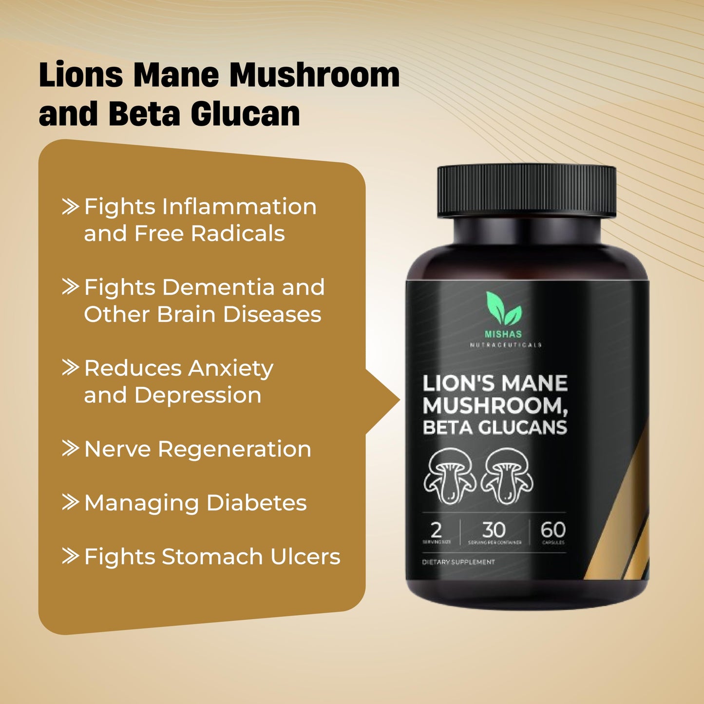 Mishas Lions Mane Supplement Capsule, 60 Count