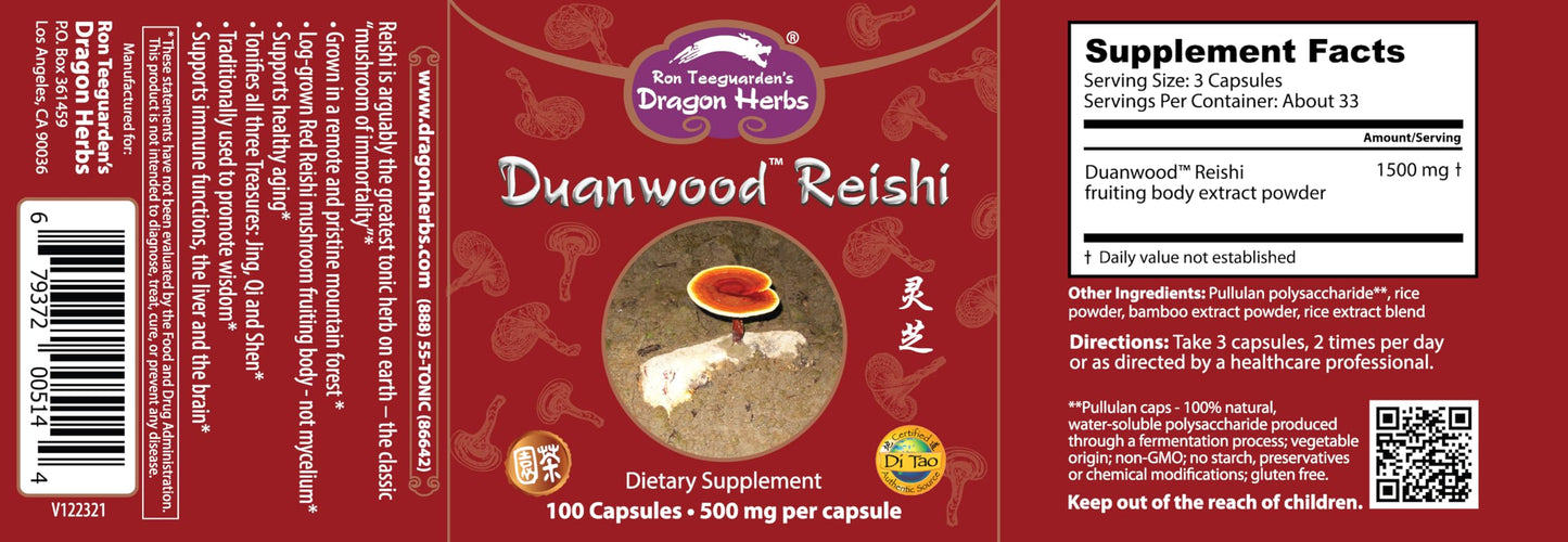 Dragon Herbs Duanwood Reishi Capsules 100 Capsules
