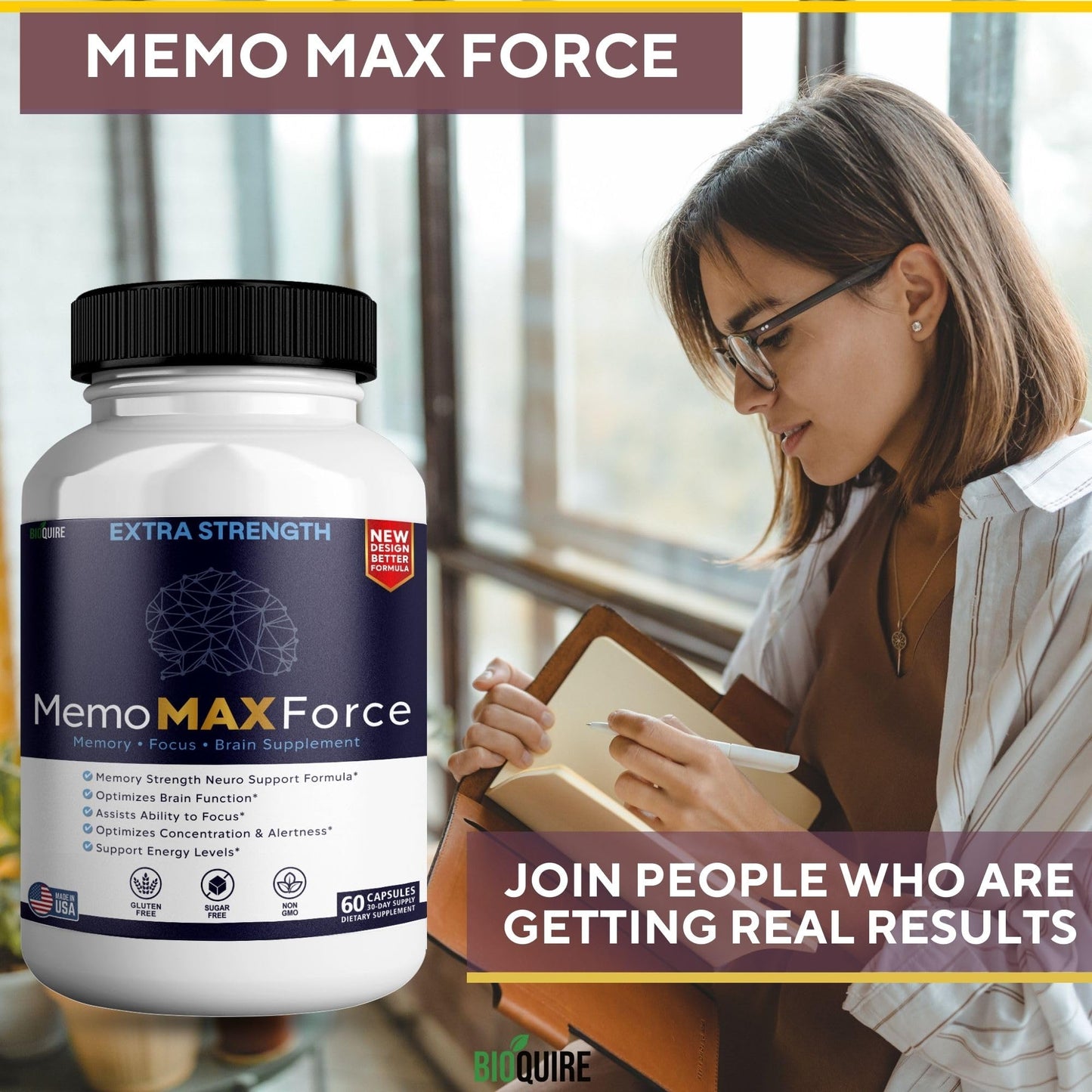 BIOQUIRE MemoMAX Force Extra Strength Brain Supplement, 60 Capsules