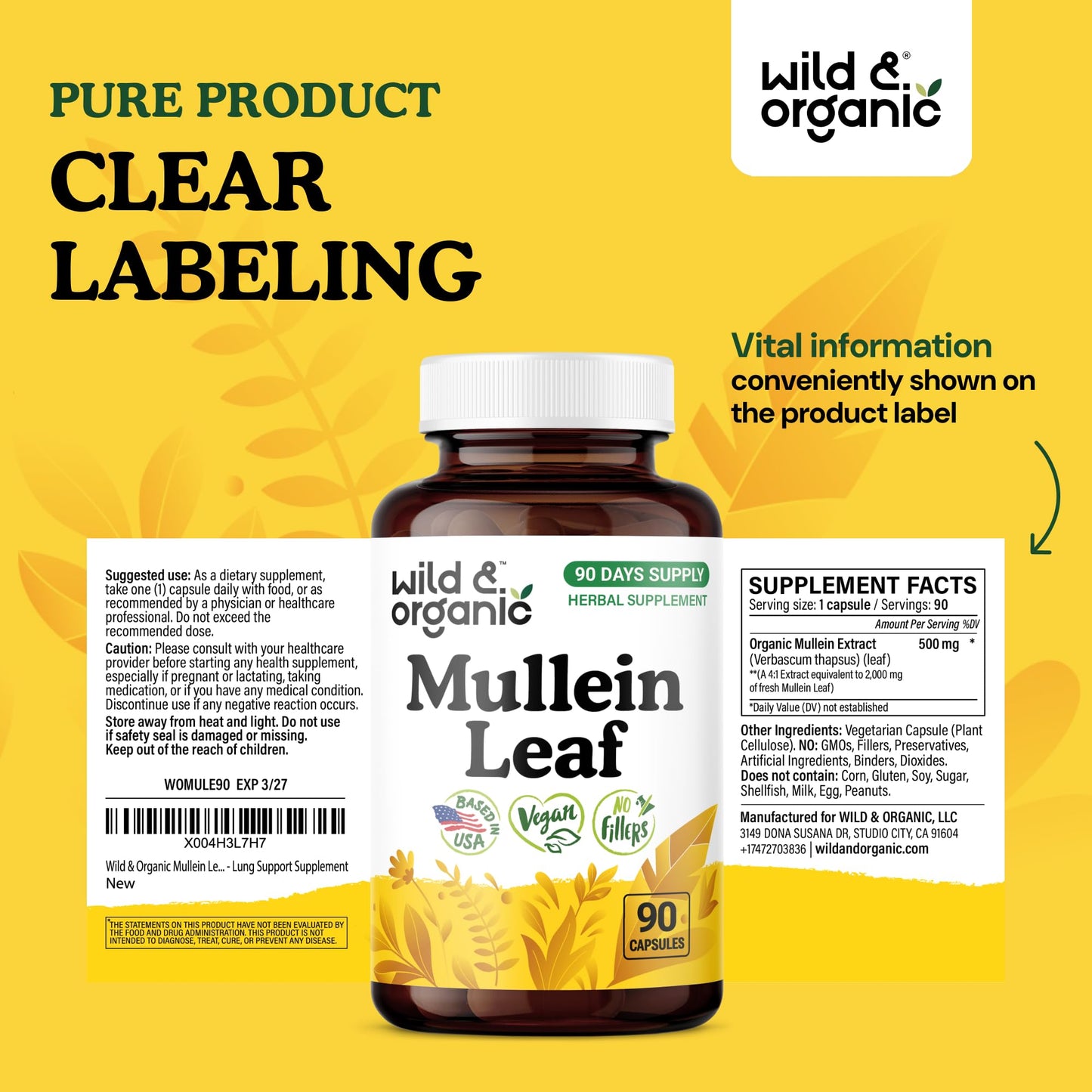 Wild & Organic Mullein Leaf Extract Capsules 90 Capsules