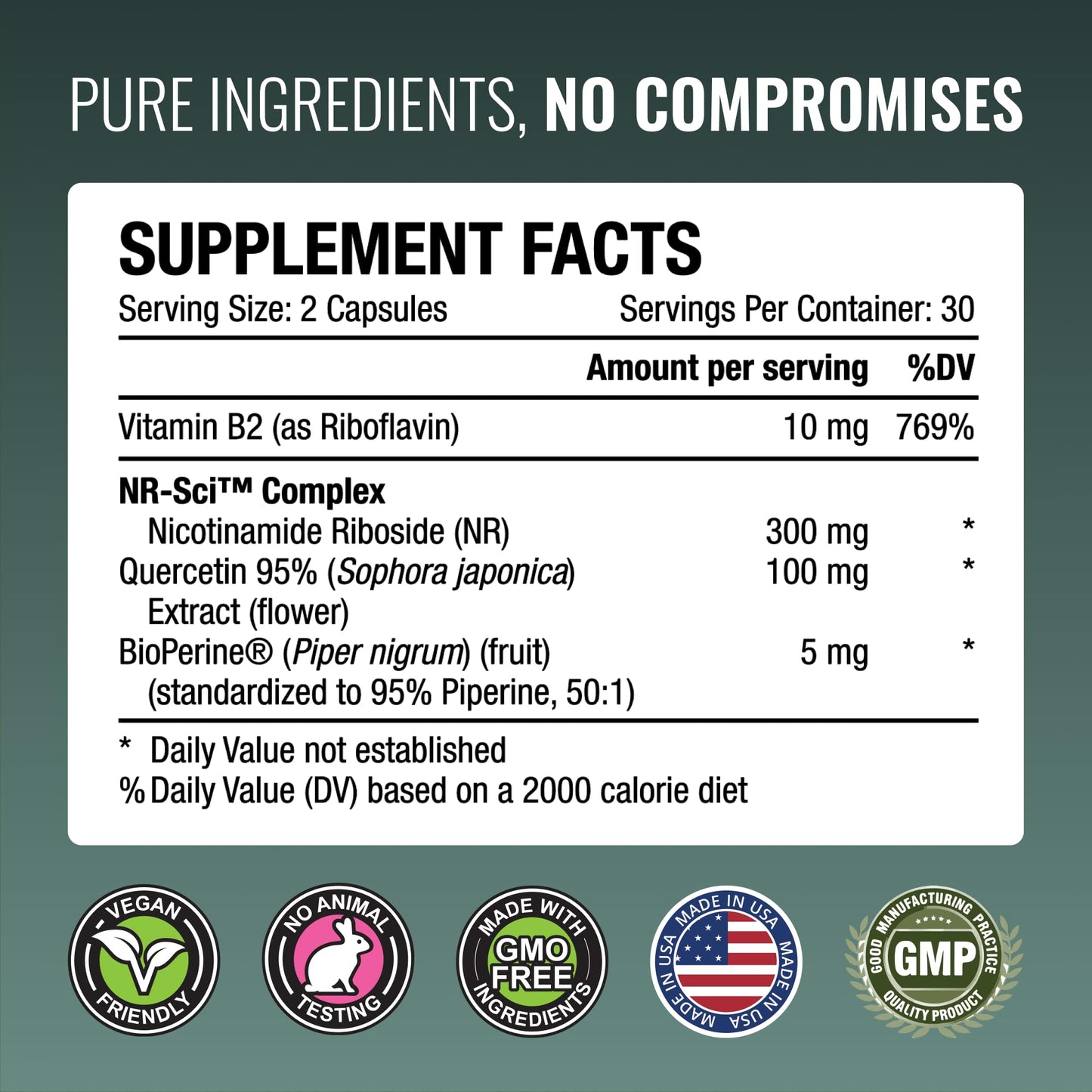 Approved Science NAD+ 300mg NR, Quercetin, Vitamin B2, BioPerine 360 Capsules