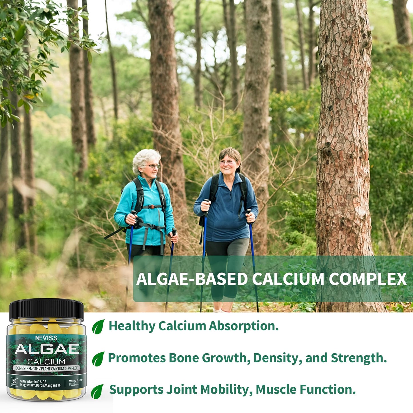 NEVISS D3 5000IU K2 Gummies + Marine Algae Calcium Gummies Bundle, 180 Gummies