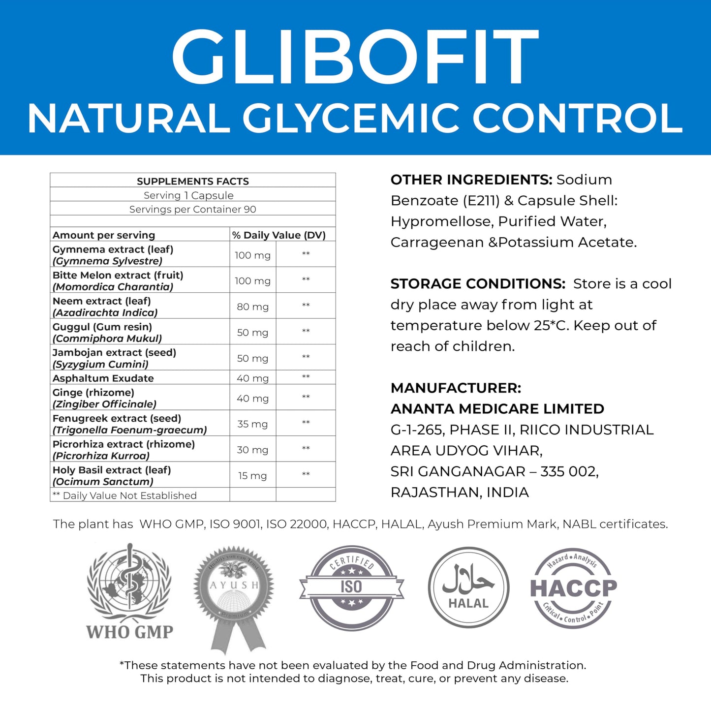Ananta Medicare USA GLIBOFIT Blood Sugar & Metabolism Support Tablets, 90