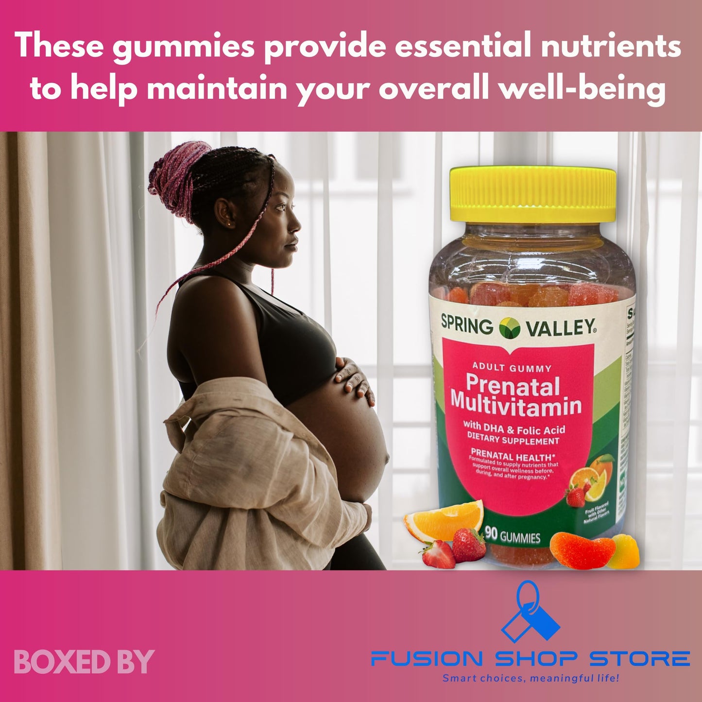 Fusion Shop Store Prenatal Gummies Multivitamin with DHA and Folic Acid, 90 Gummies