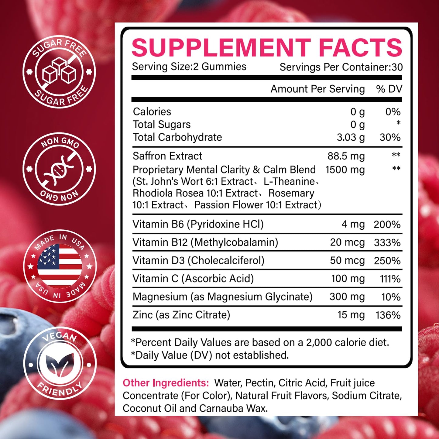 Klinovium Saffron Gummies with Saffron 88.5mg + Magnesium Glycinate 300mg, 60 Count