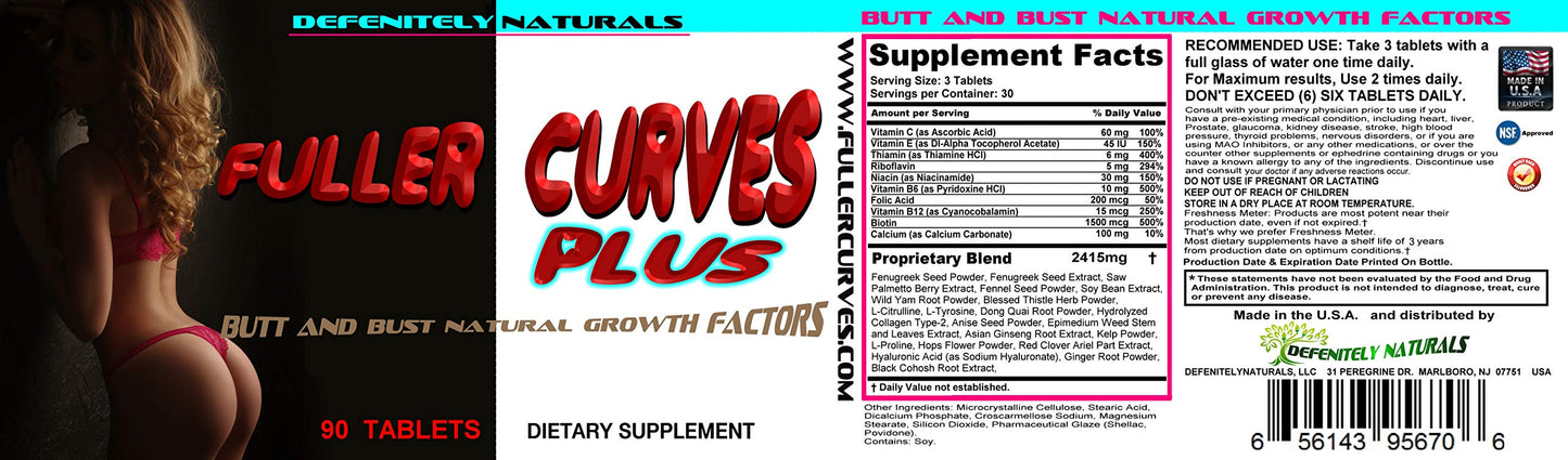 DEFENITELYNATURALS Fuller Curves Plus Female Butt and Bust Enlargement Tablets 90 Count