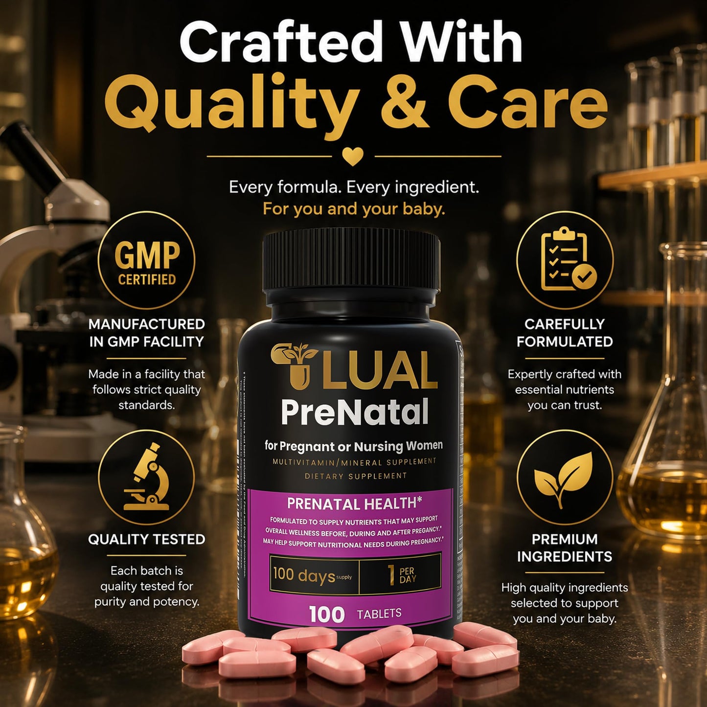 LUAL Prenatal Multivitamin with Folic Acid & Iron 100 Tablets