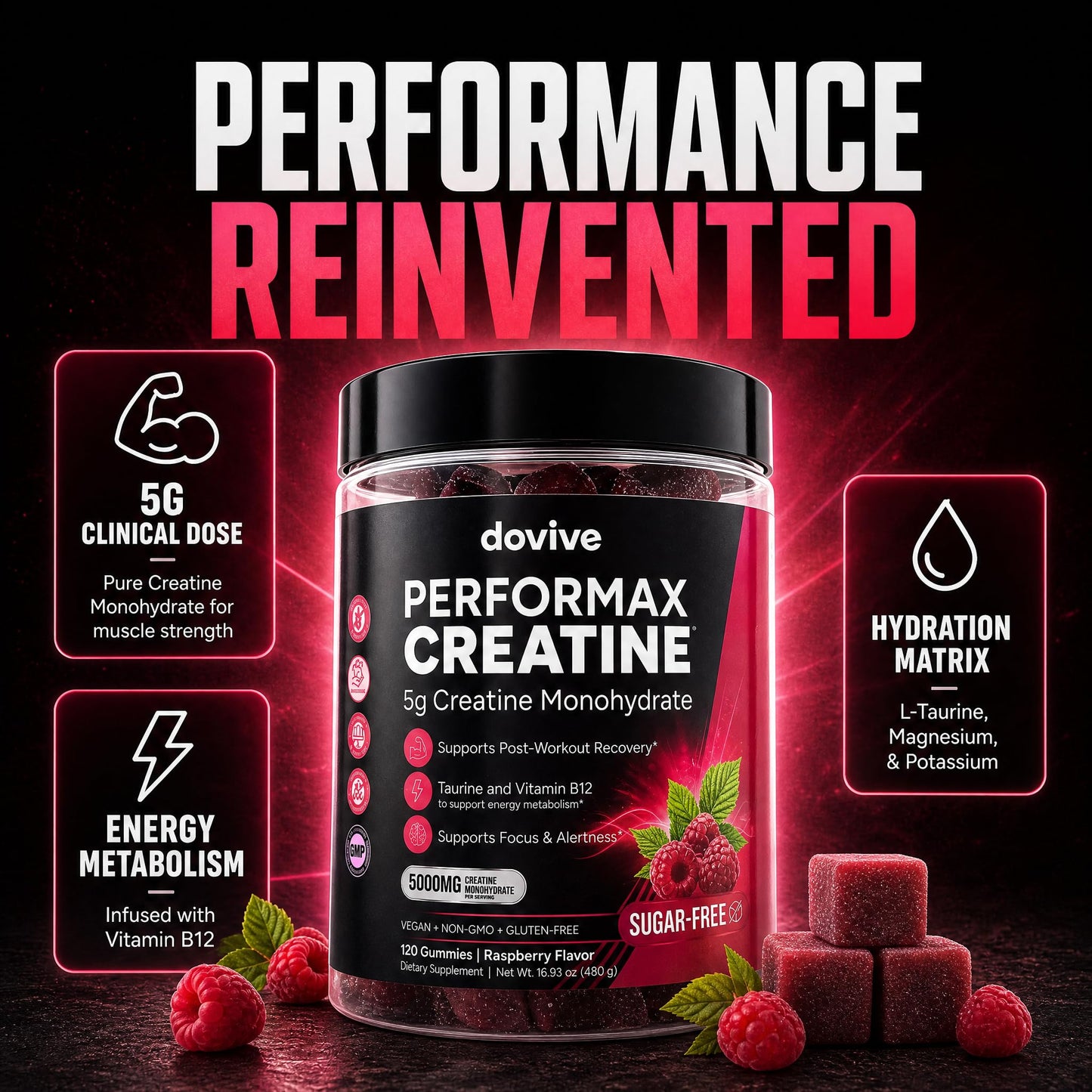 DOVIVE Creatine Monohydrate Gummies 5000mg 120 Count