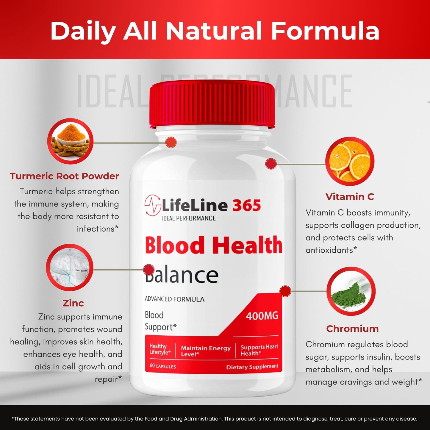 IDEAL PERFORMANCE Lifeline 365 Blood Support Capsules, 180 Capsules