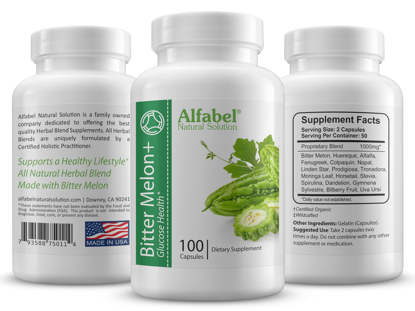 Alfabel Natural Solution Bitter Melon Plus Herbal Blend Capsules 100 Count