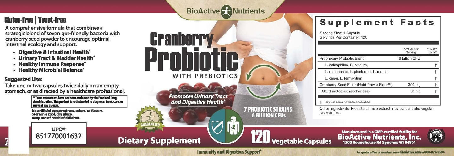 BIOACTIVE NUTRIENTS Cranberry Probiotics with Prebiotics Capsule, 120 Count