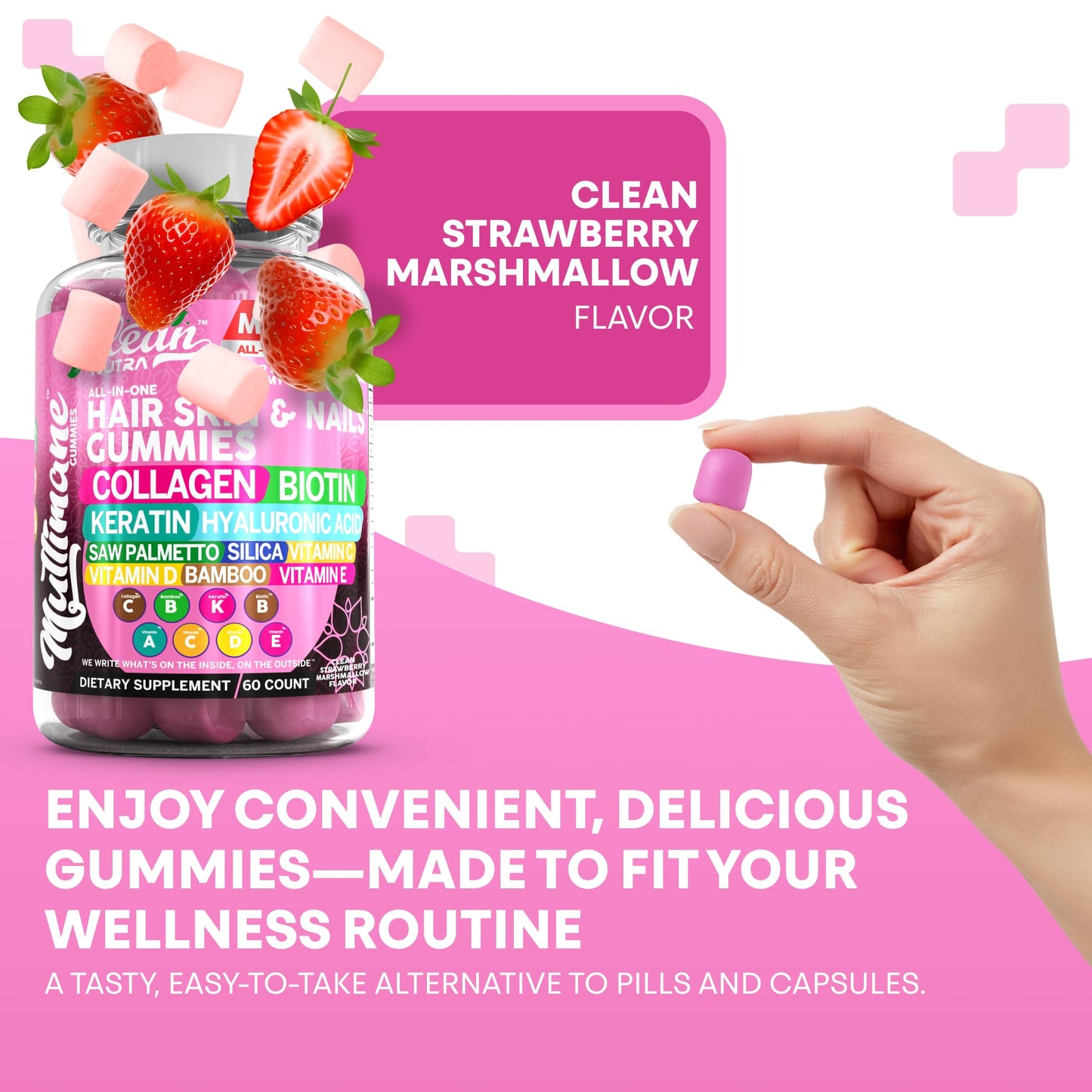 Clean Nutraceuticals Biotin Collagen Keratin Gummies, 60 Count