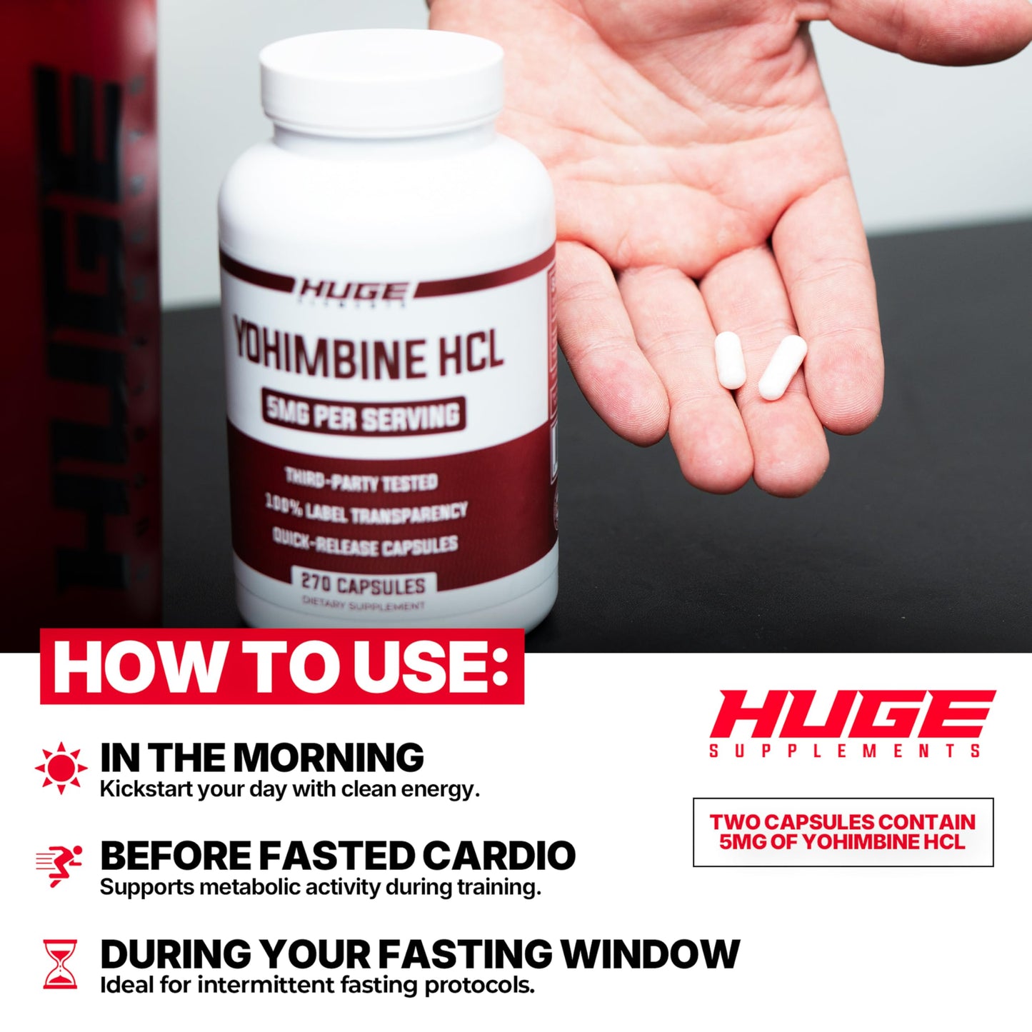 Huge Supplements Yohimbine HCl 5mg Capsule, 270 Veg Capsules