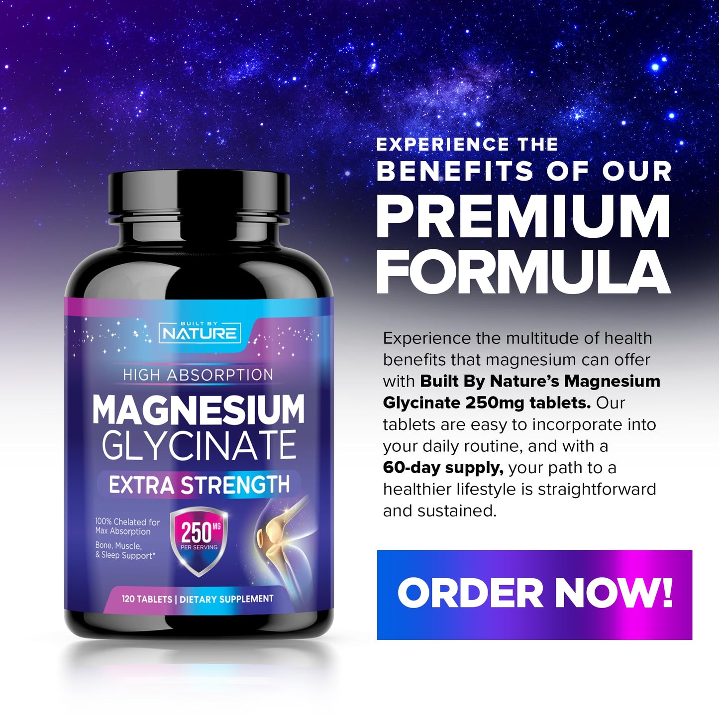 Built by Nature Magnesium Glycinate 250mg Tablet, 120 Tablets
