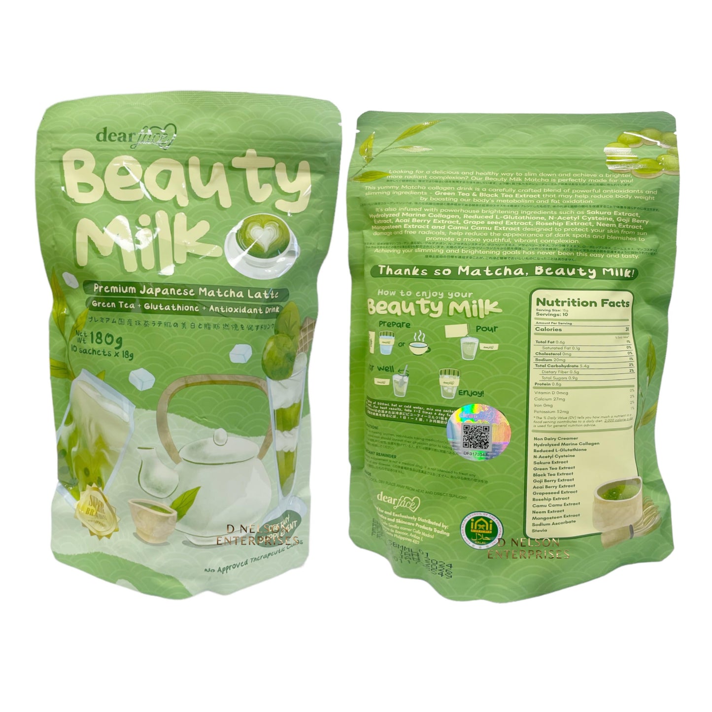 Generic Dear Face Beauty Milk Japanese Matcha Latte Collagen Drink Powder 12.6 oz