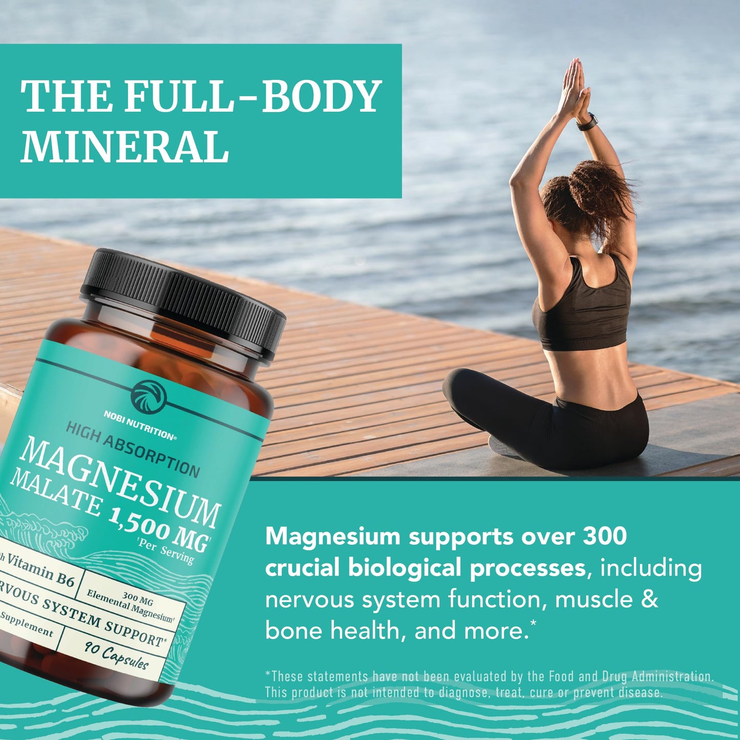 Nobi Nutrition Magnesium Malate 1500MG Capsules, 90 Count