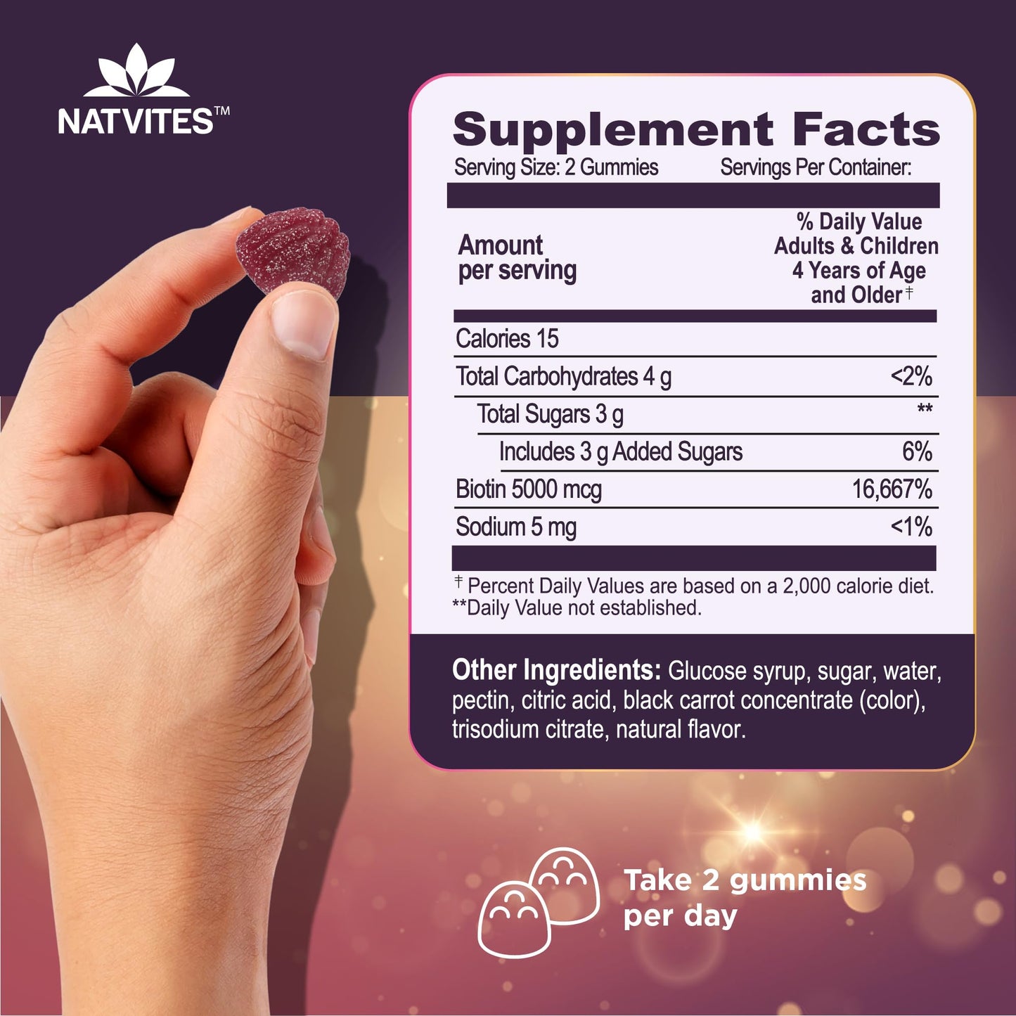 Natvites Kids Biotin Gummies for Hair Growth Support, 60 Count