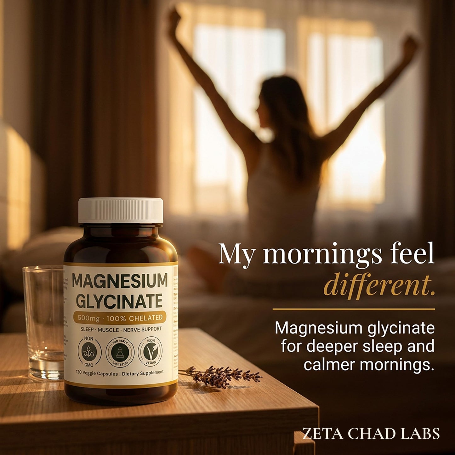 Zeta Chad Labs Magnesium Glycinate 500mg Capsules, 120 Count
