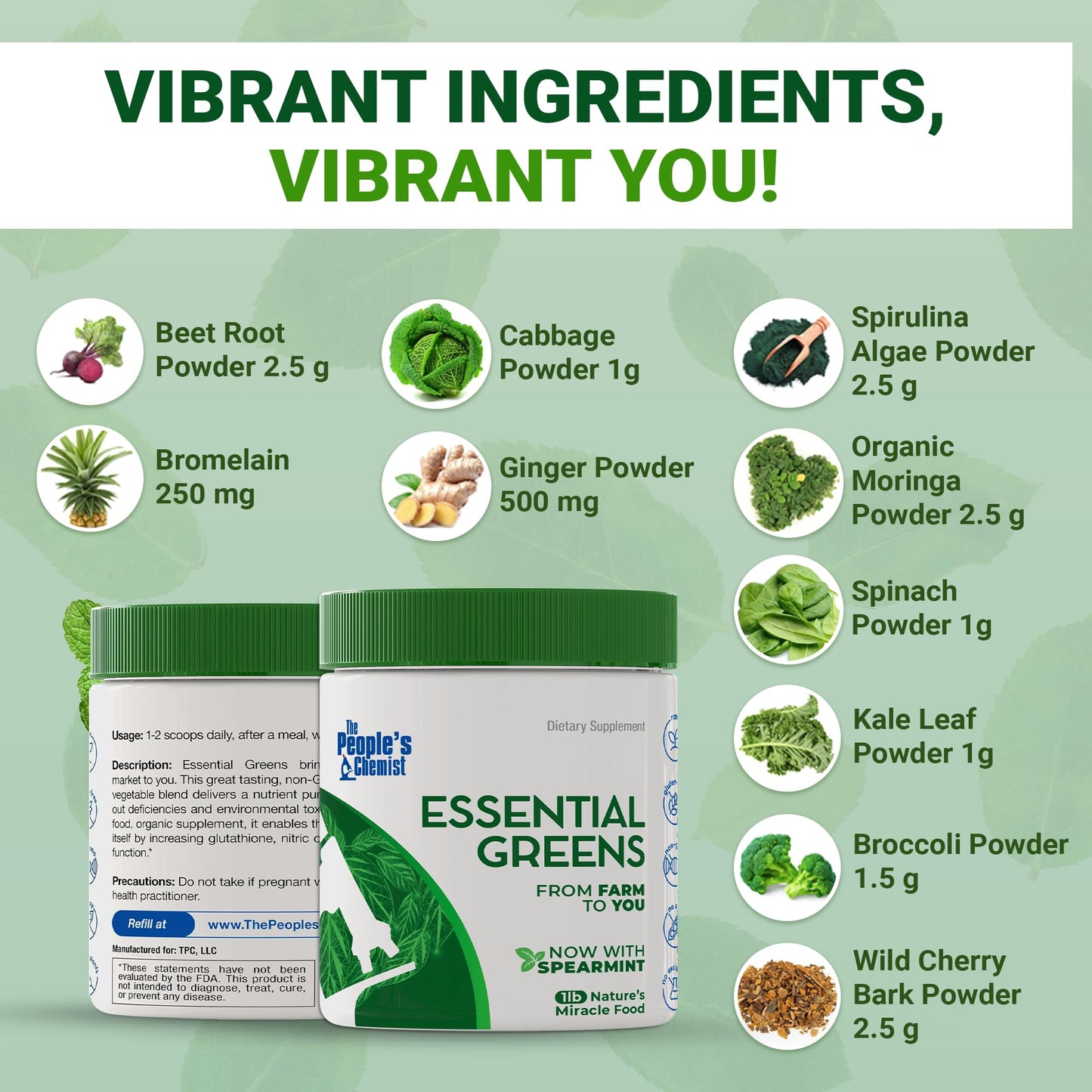 People's Chemist The Essential Greens Organic Moringa, Spirulina, Beetroot, and Probiotics Powder 16 Ounces