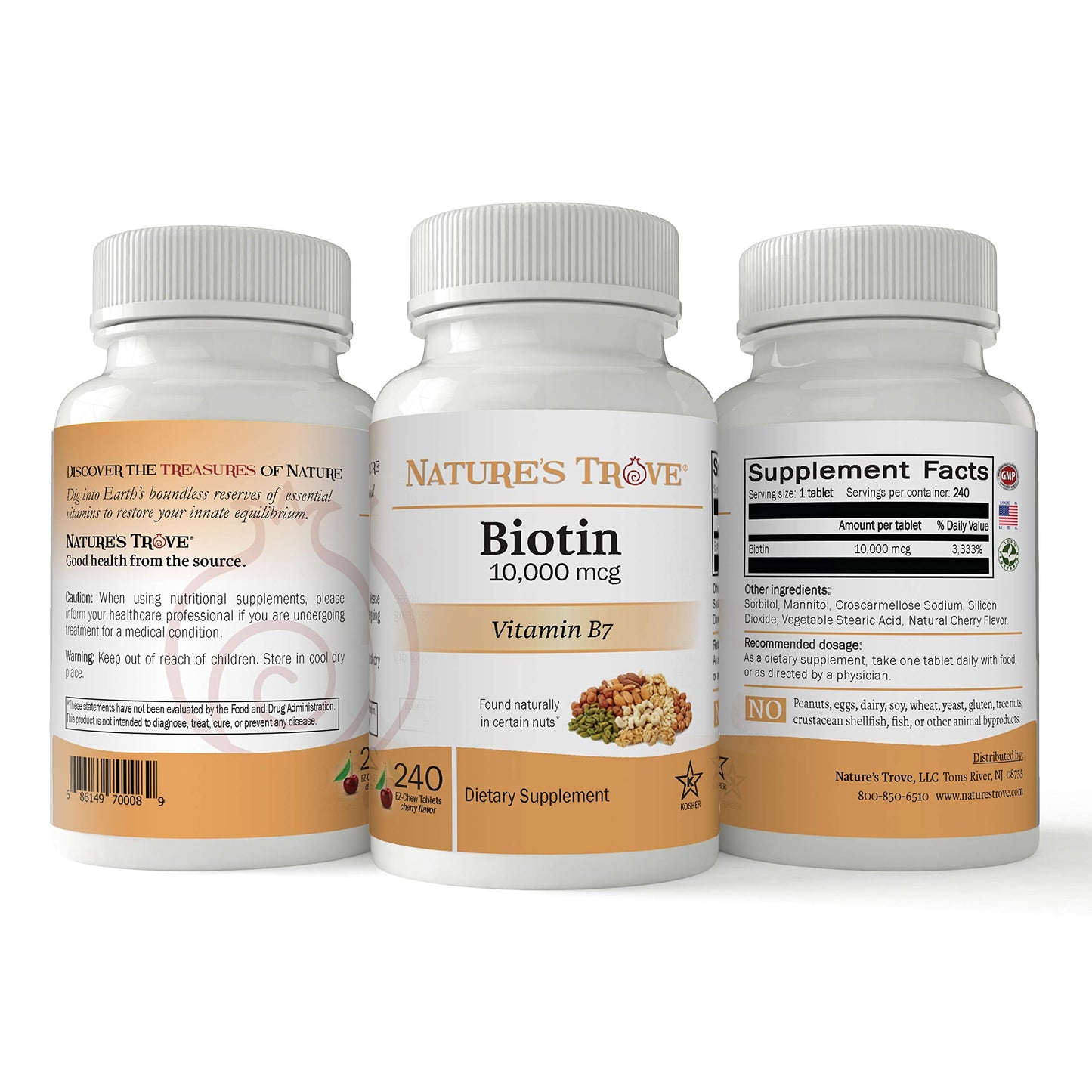 Nature's Trove Biotin 10,000 mcg Tablets, 240 Tablets