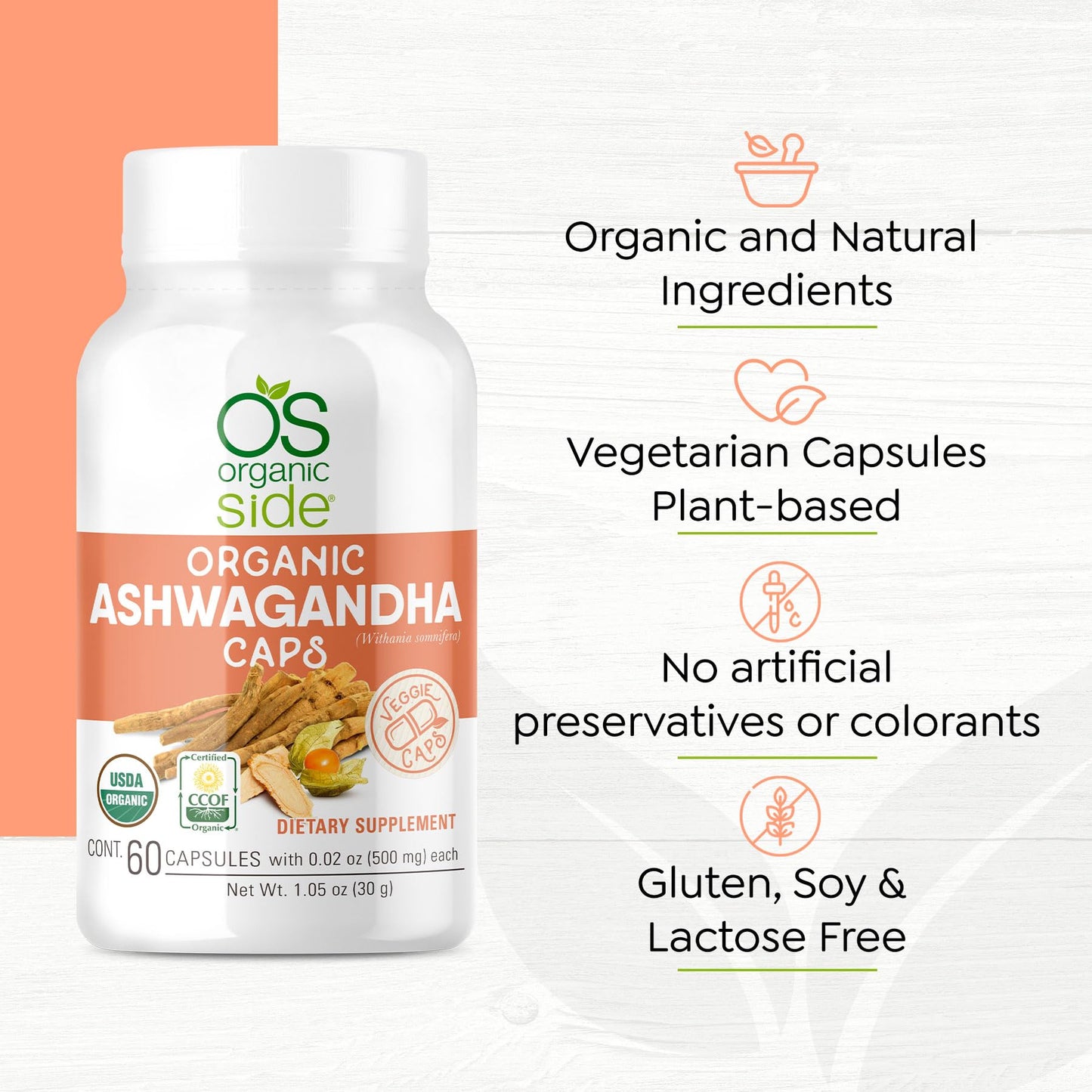 OS Organic Side Ashwagandha 1000 mg Capsule 60 Count