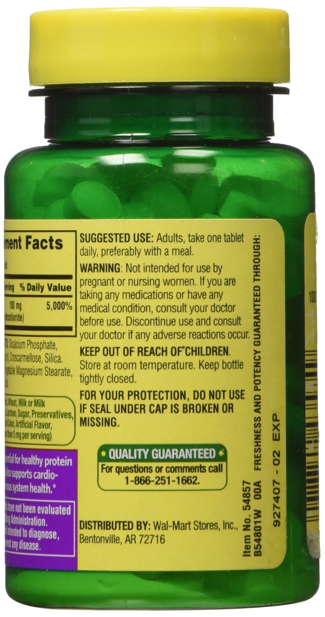 Spring Valley Vitamin B-6 (Pyridoxine) 100 mg, 250 Tablets
