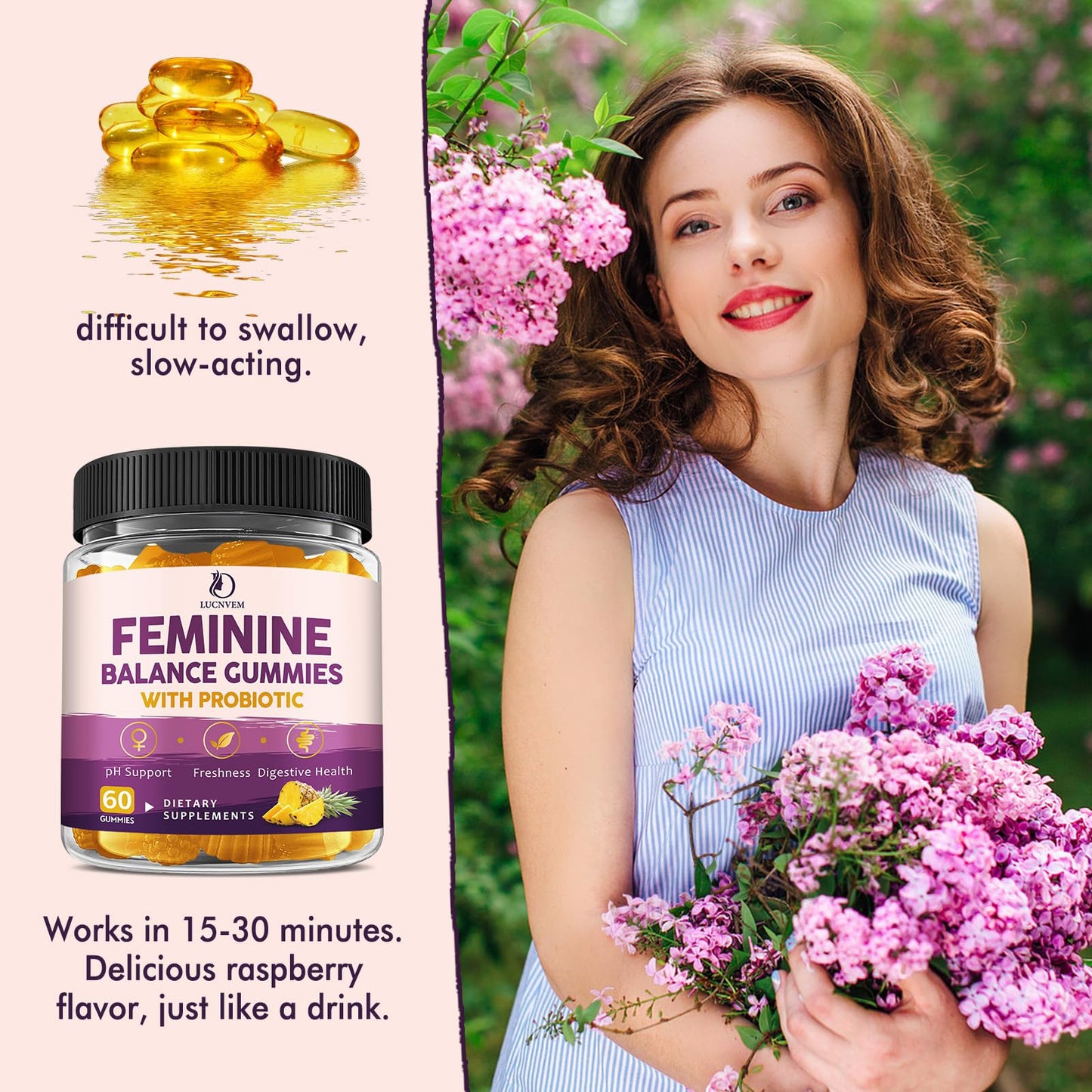 LUCNVEM Feminine Balance Probiotic Gummies, 60 Count