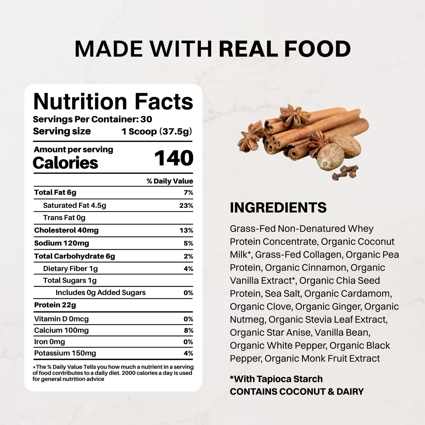JUST INGREDIENTS Chai Protein Powder 23 Servings