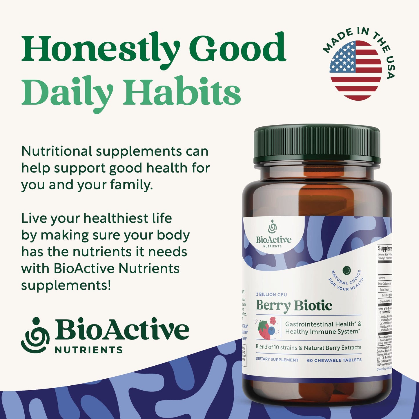 BIOACTIVE NUTRIENTS BerryBiotic Probiotics & Prebiotics Supplement Tablet, 60 Count