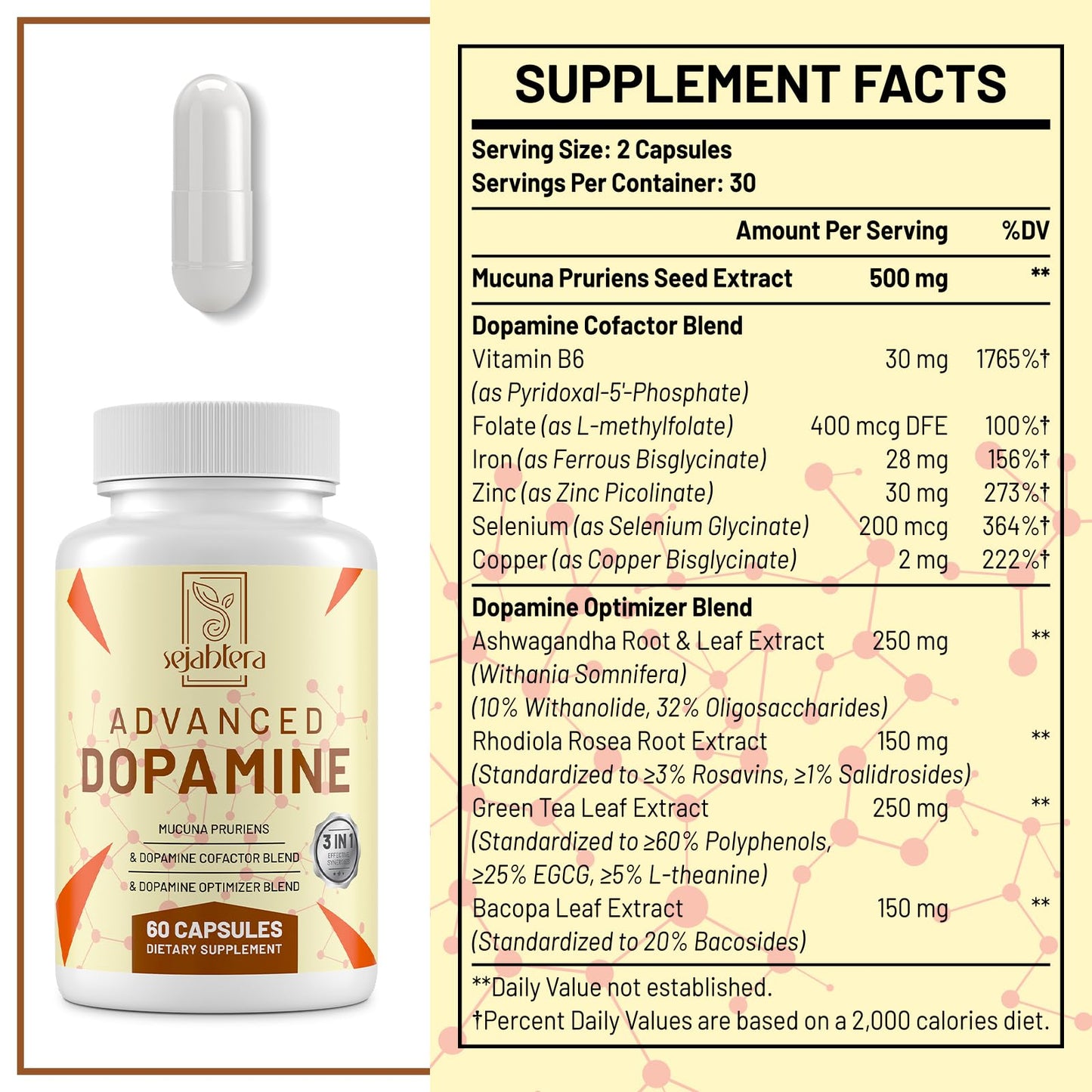 Sejahtera Dopamine Supplement Capsules 60 Count