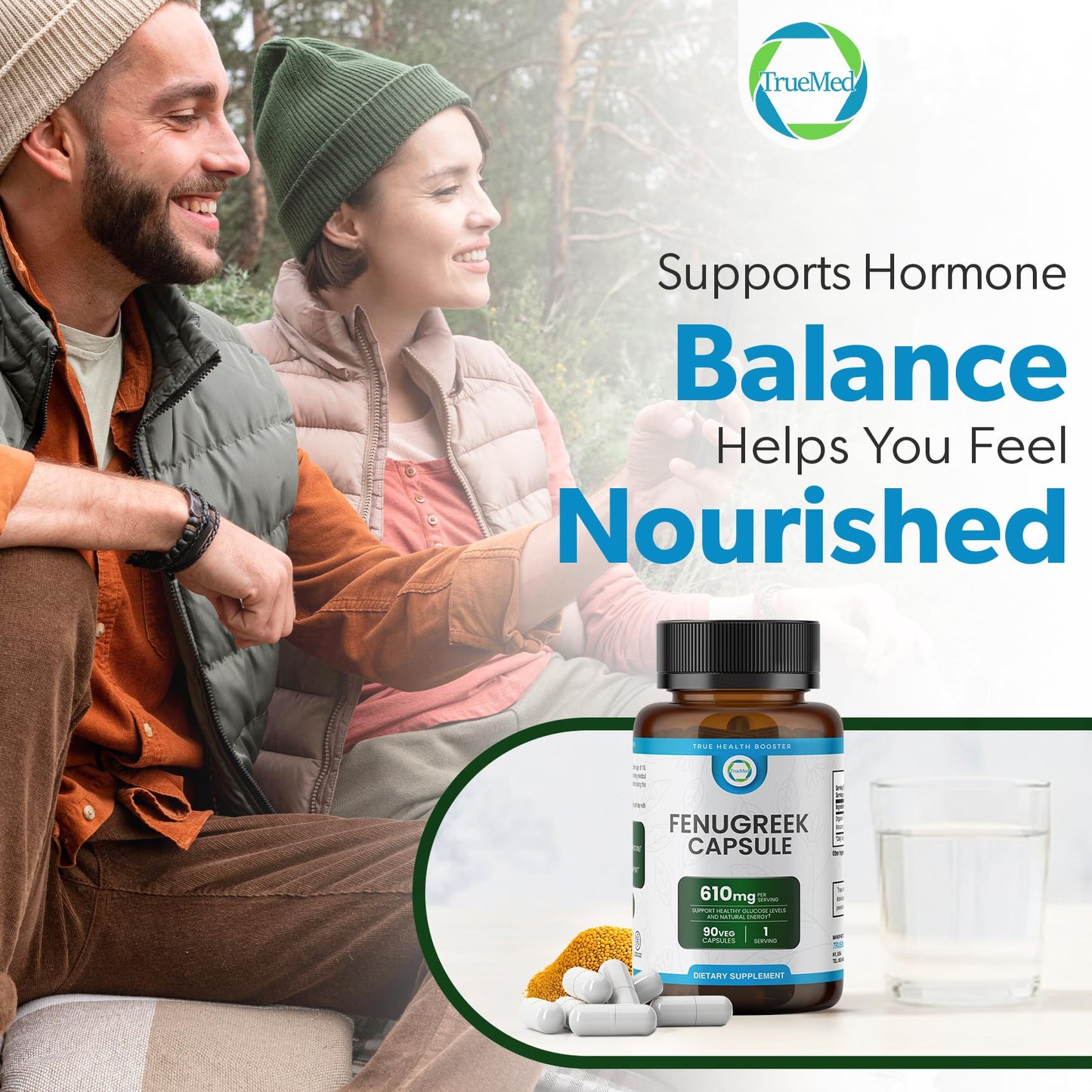 TRUEMED Organic Fenugreek Vegetable Capsules, 90 Capsules