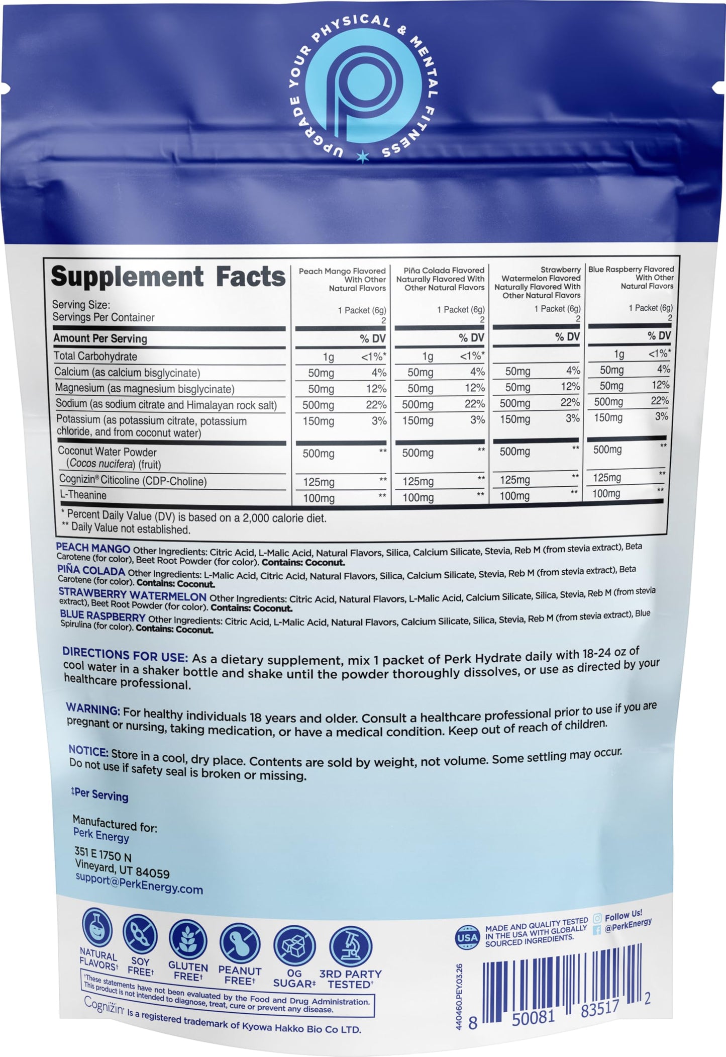 Perk Hydrate Electrolyte Stickpacks Powder 1.8 Ounce