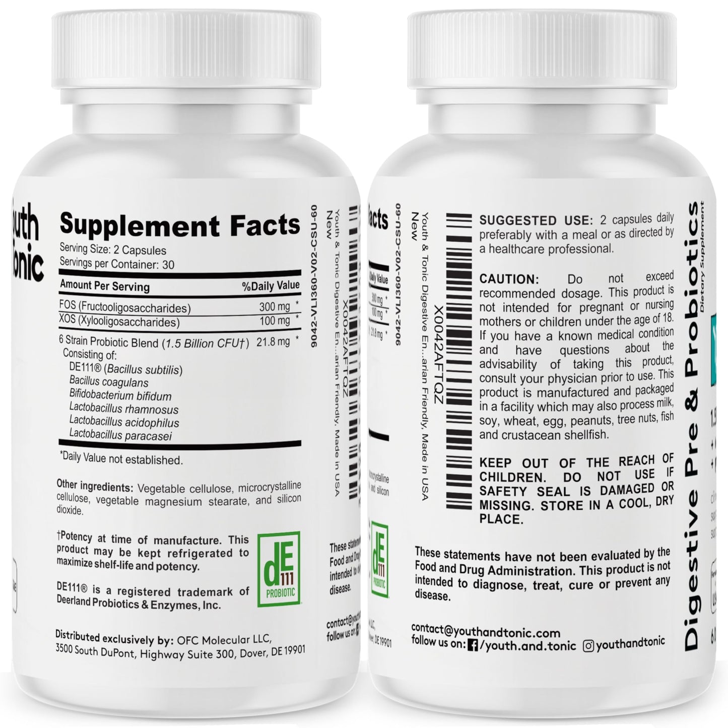 Youth & Tonic Digestion Stomach Support & Detox for Regularity, Gas & Bloating & Gut Health 180 Capsules