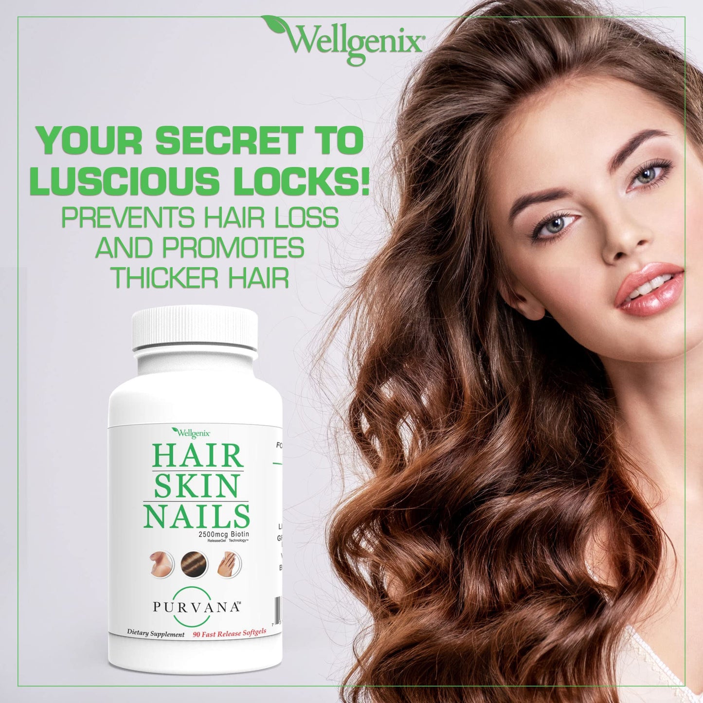 Wellgenix Purvana Hair Skin and Nails Supplement 90 Softgels