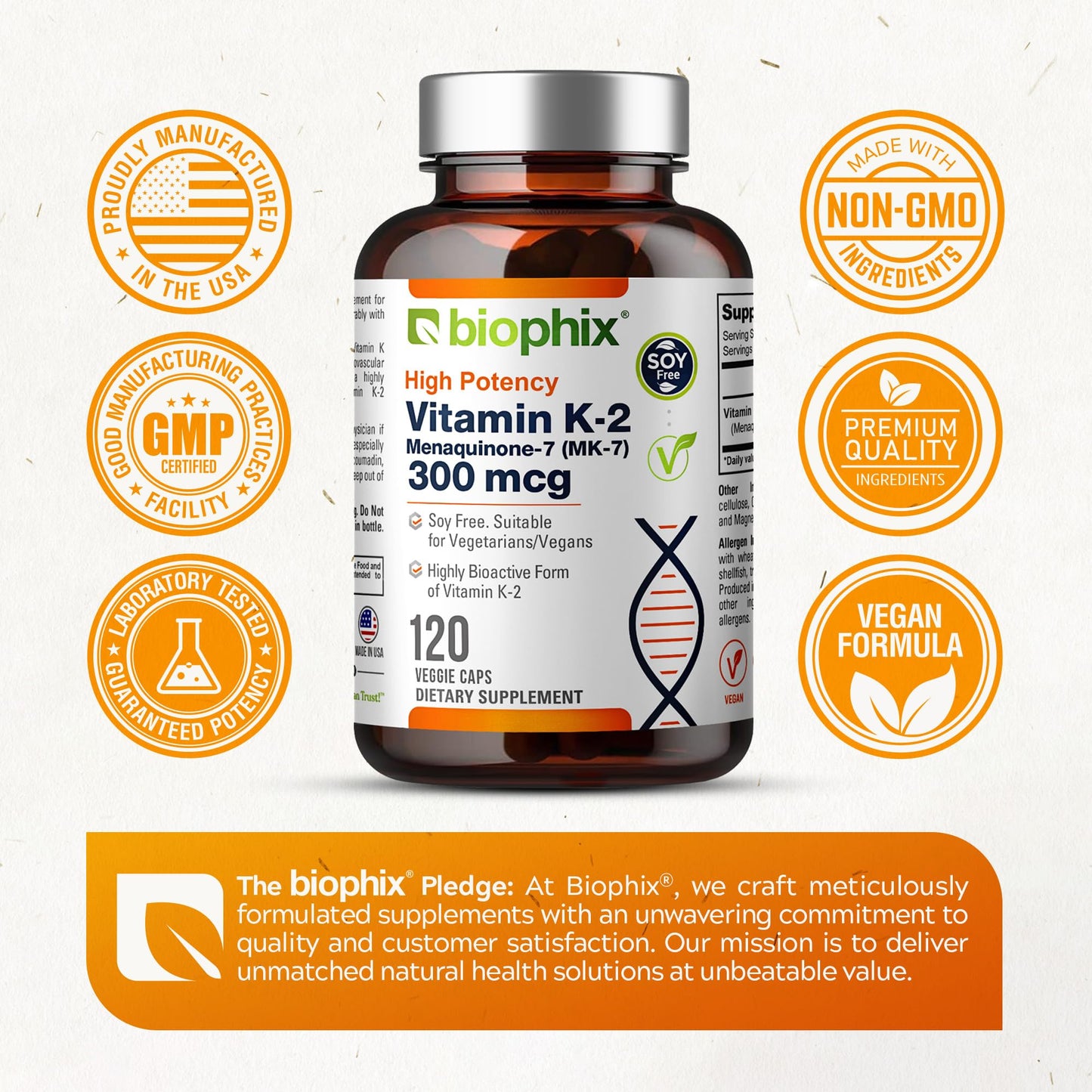 Biophix Vitamin K2 MK-7 300mcg, 120 Capsules