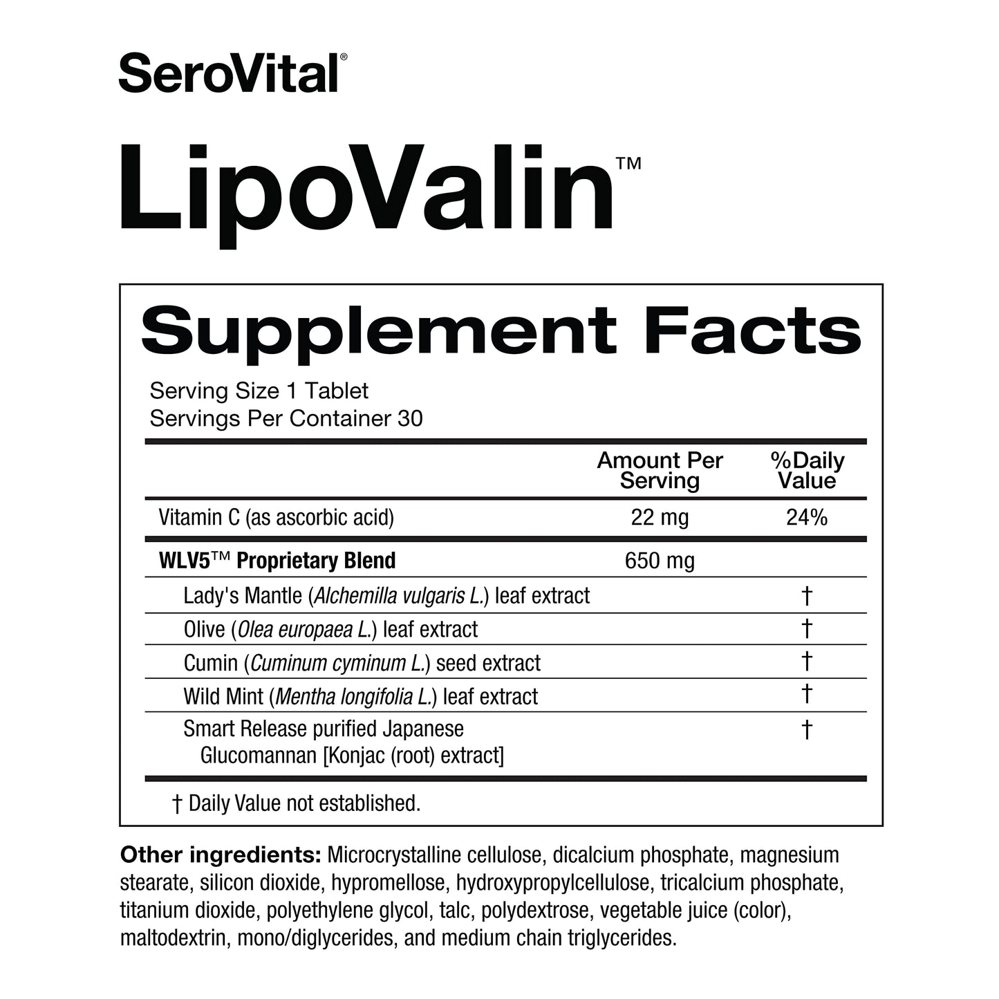 Serovital LipoValin Clinically Validated Weight Loss Pills for Women Diet Pill, Appetite Suppressant, Stimulant-Free Weight Loss Supplement 30 Tablets
