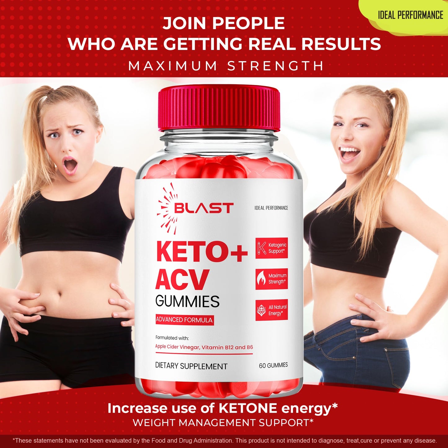 IDEAL PERFORMANCE Blast Keto ACV Gummies, 60 Count