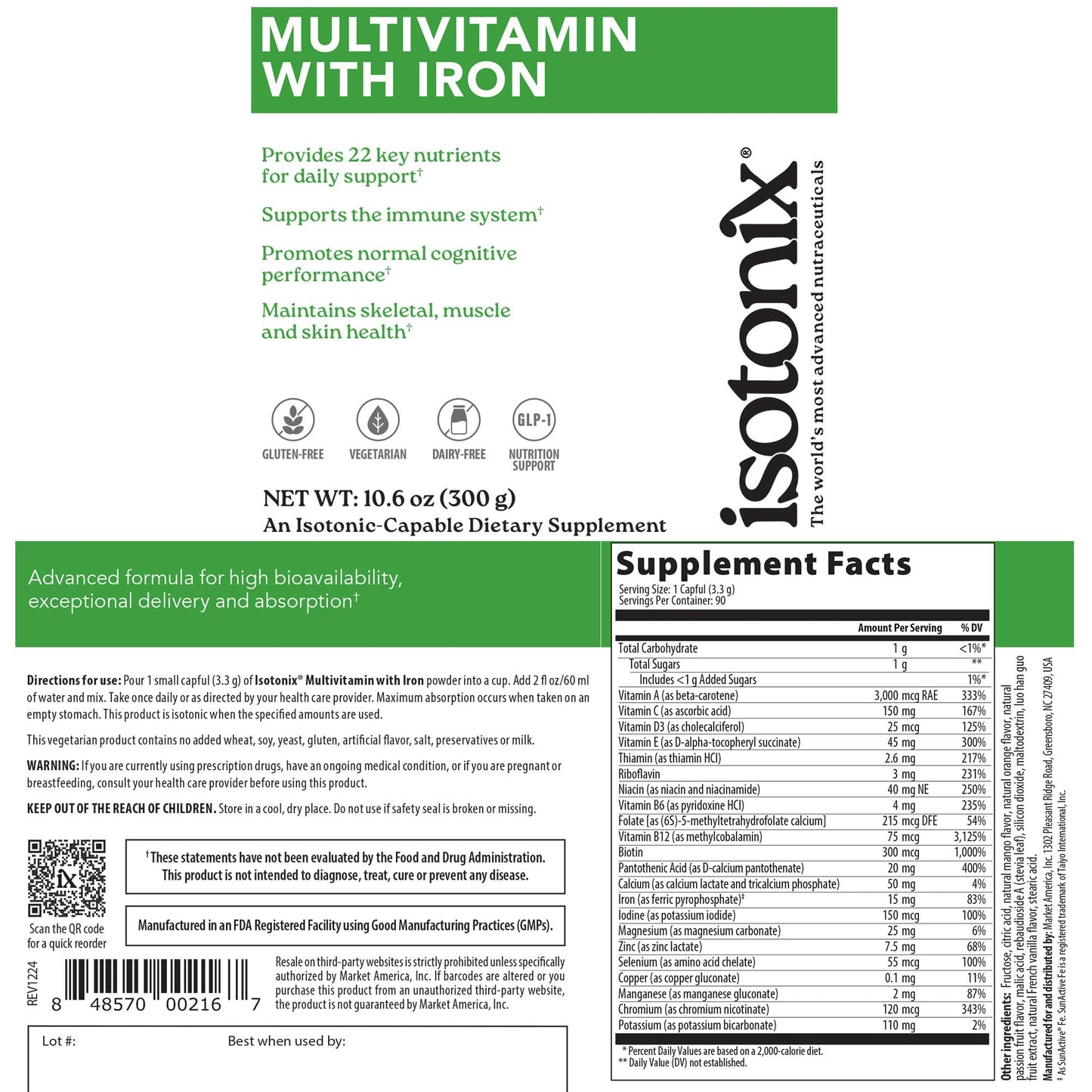 Isotonix Daily Essentials Kit with Iron – Multivitamin, Calcium, B-Complex, and OPC-3 for Overall Health, Energy, and Bone Support Powder 42.4 oz