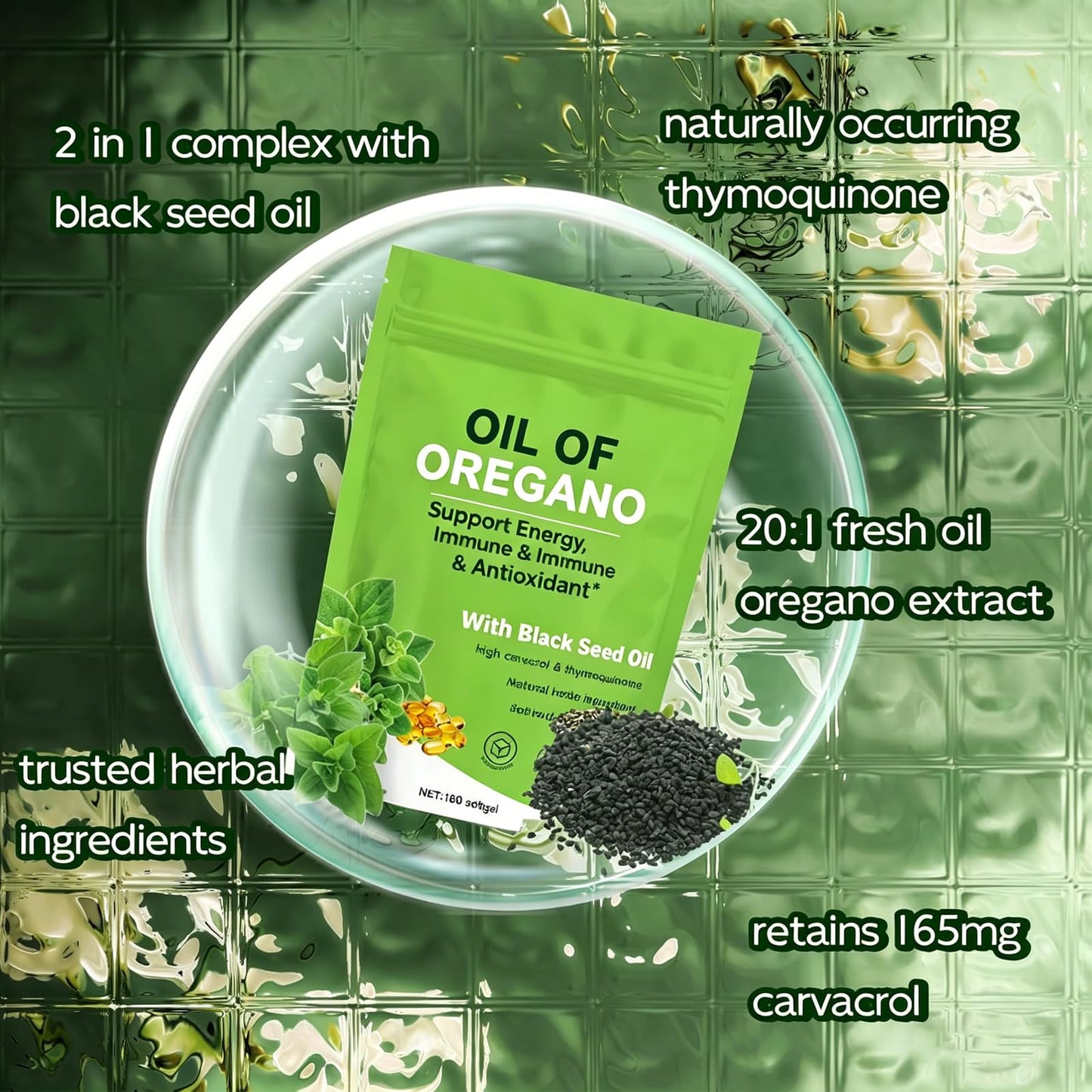 TAFUTY Oil of Oregano with Black Seed Oil Softgels, 180 Count