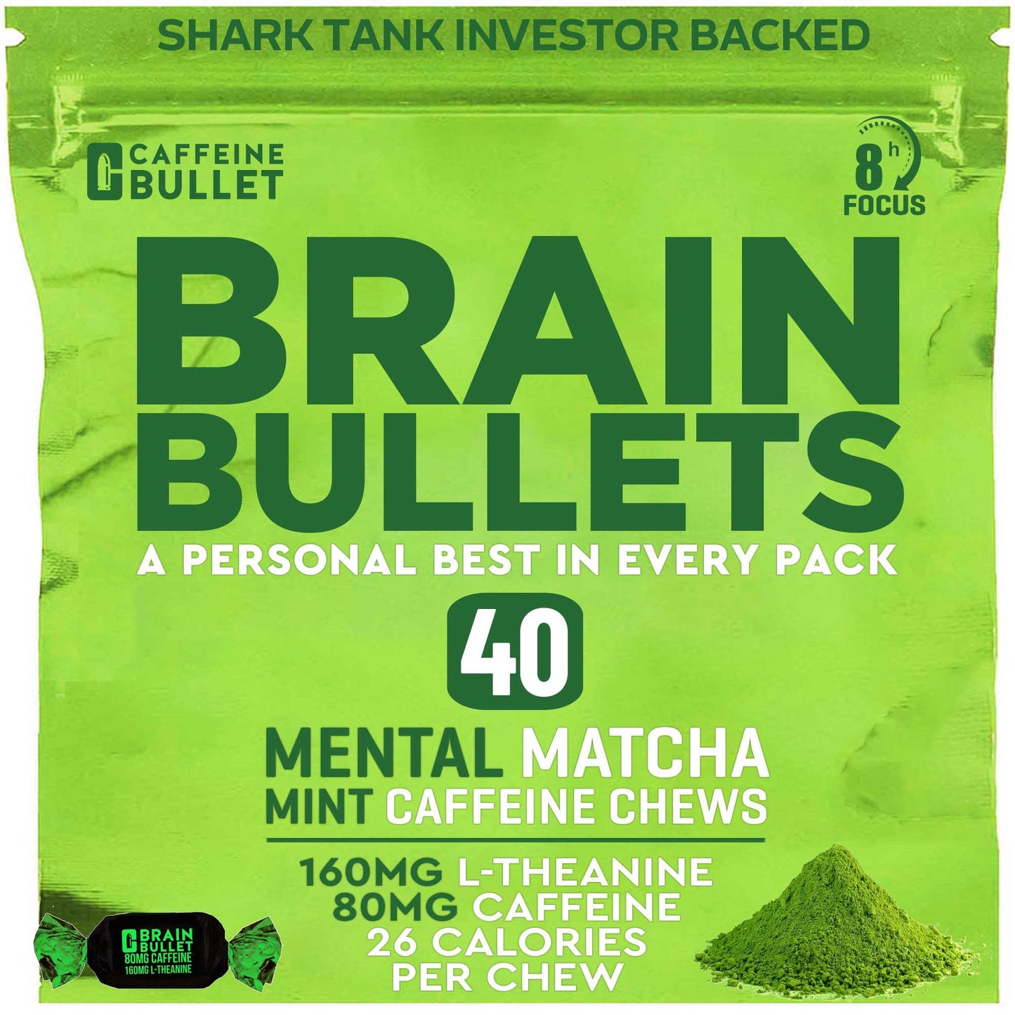 Caffeine Bullet Mint Matcha Brain Bullet Chewable 120 Chews