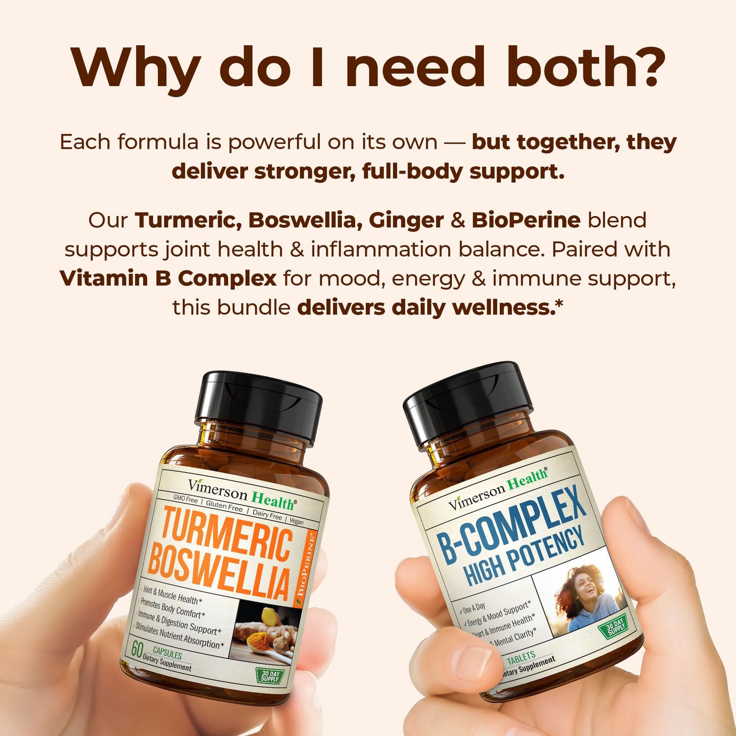 Vimerson Health Boswellia Turmeric Curcumin Supplement + Vitamin B Complex with Vitamin B12, Niacin, Vitamin B2, Vitamin B6 – 120 Capsules