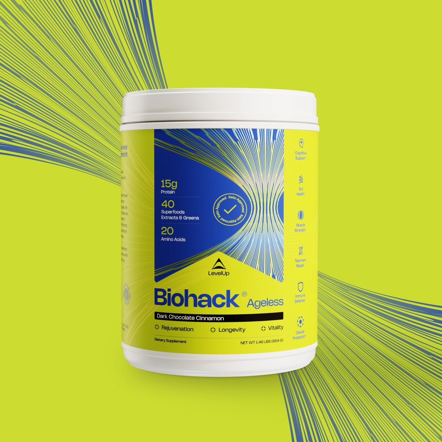 LevelUp Biohack Ageless: Colostrum Collagen Superfoods Antioxidants Spermidine Amino Acids Creatine for Women and Men, Total Body Rejuvenation (Dark Chocolate Cinnamon) Powder 23.36