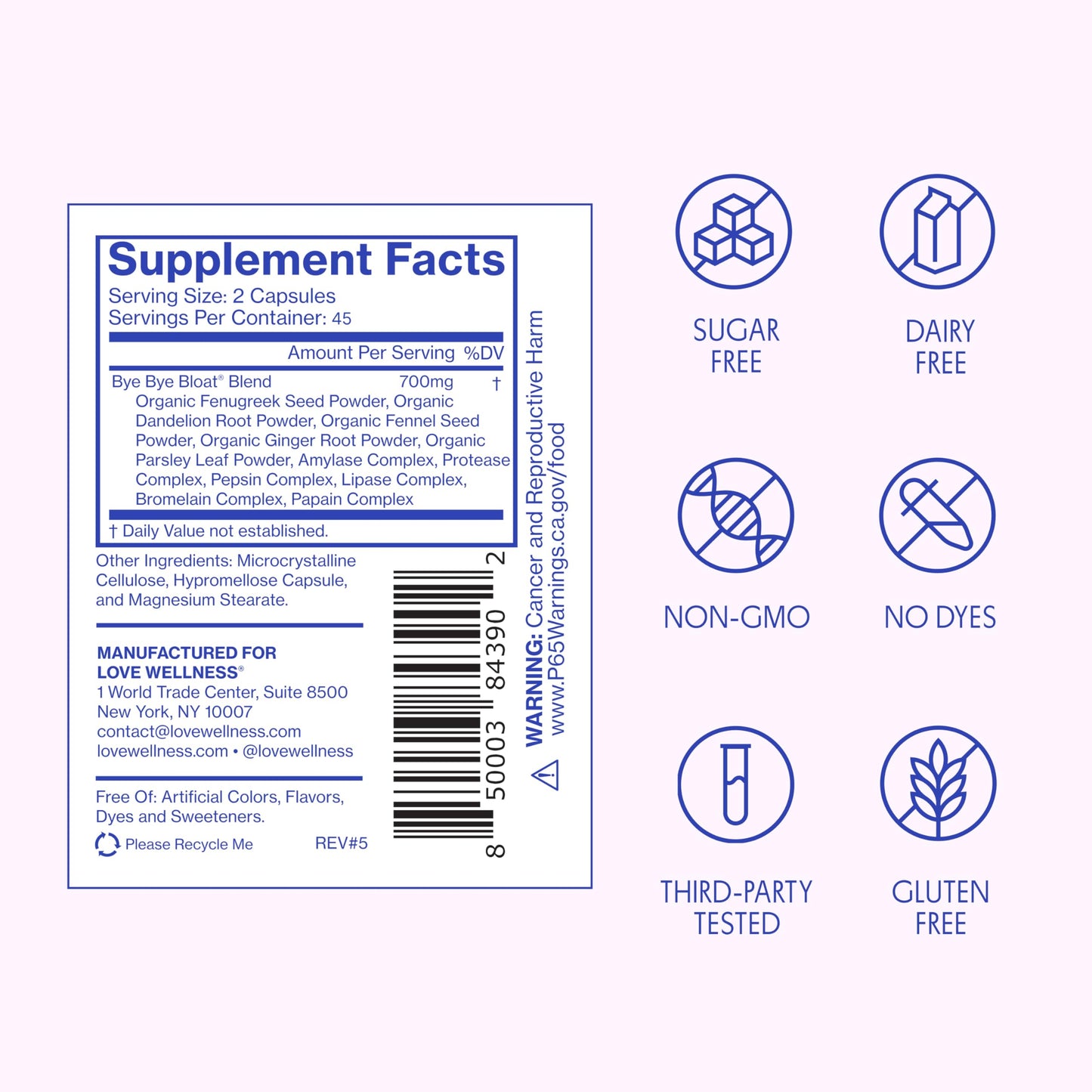 Love Wellness Bye Bye Bloat Digestive Enzymes Capsule 90 Count