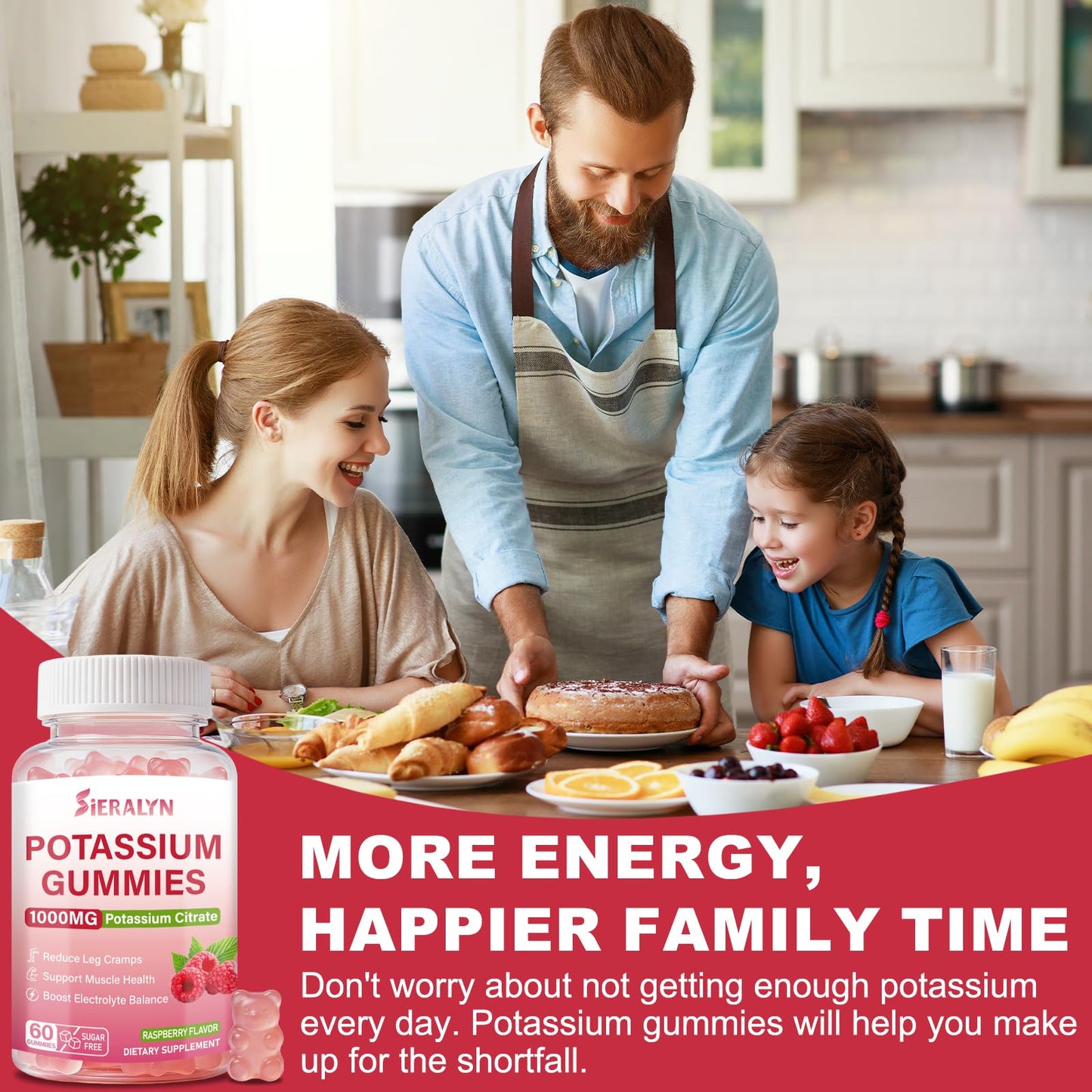 Sieralyn Potassium Citrate Gummies 1000mg Potassium Supplement for Women & Men, 60 Gummies