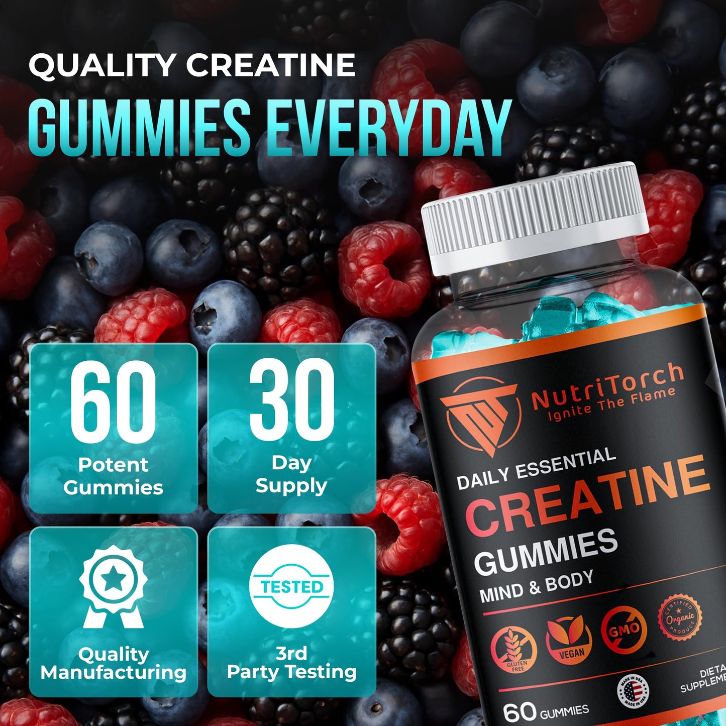 NutriTorch Daily Essential Creatine Gummies 60 Count